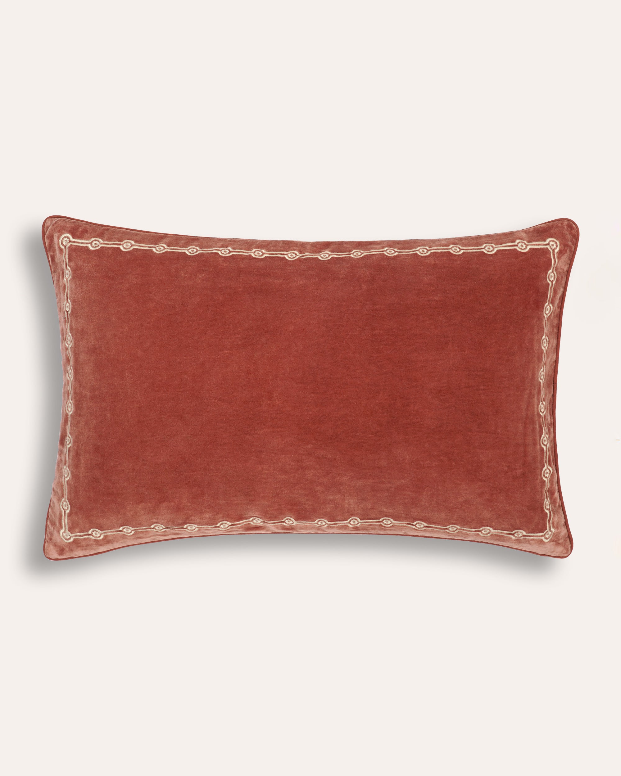 Embroidered Velvet Cushion - Red