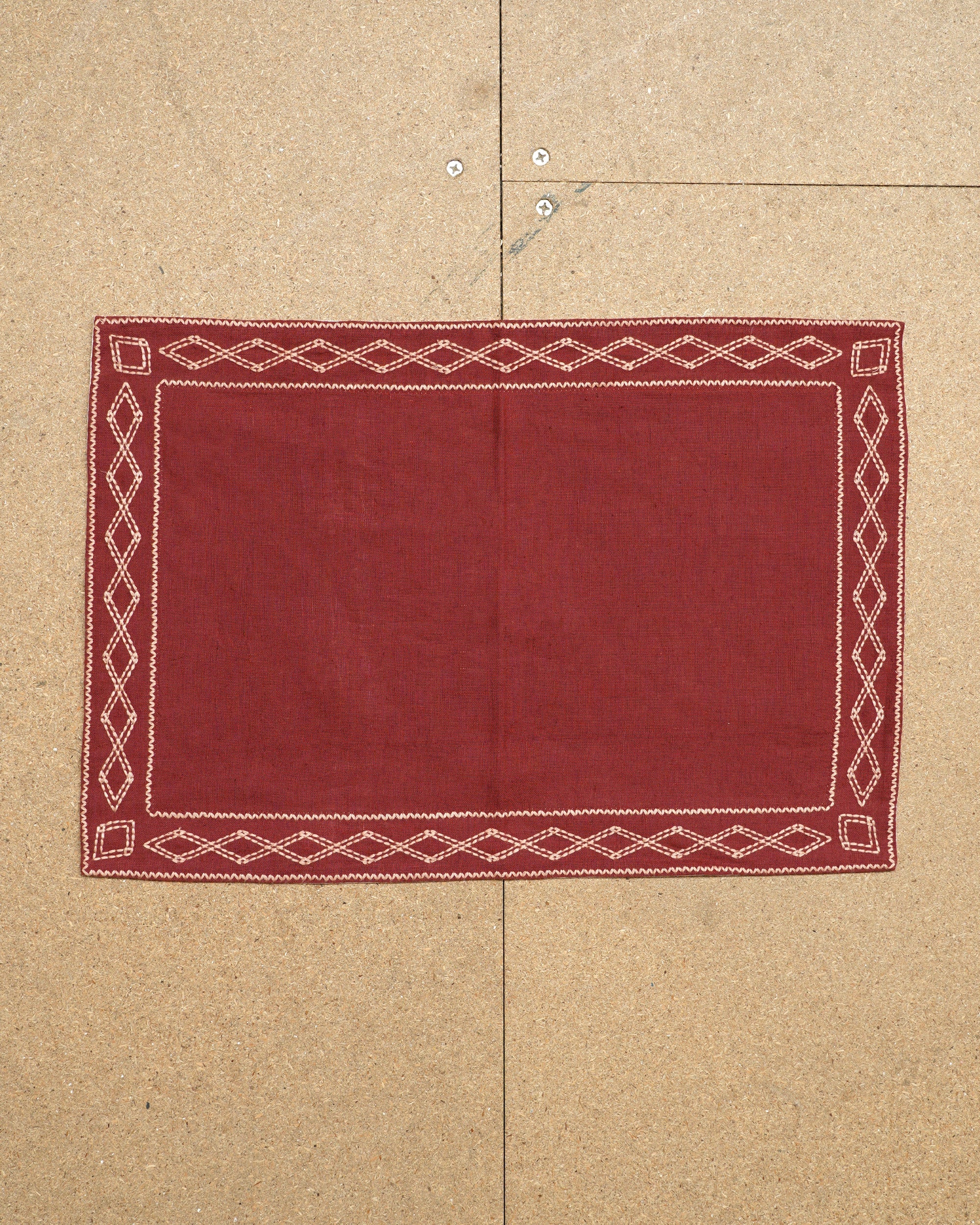 Shashiko Embroidered Placemat - Russet Red