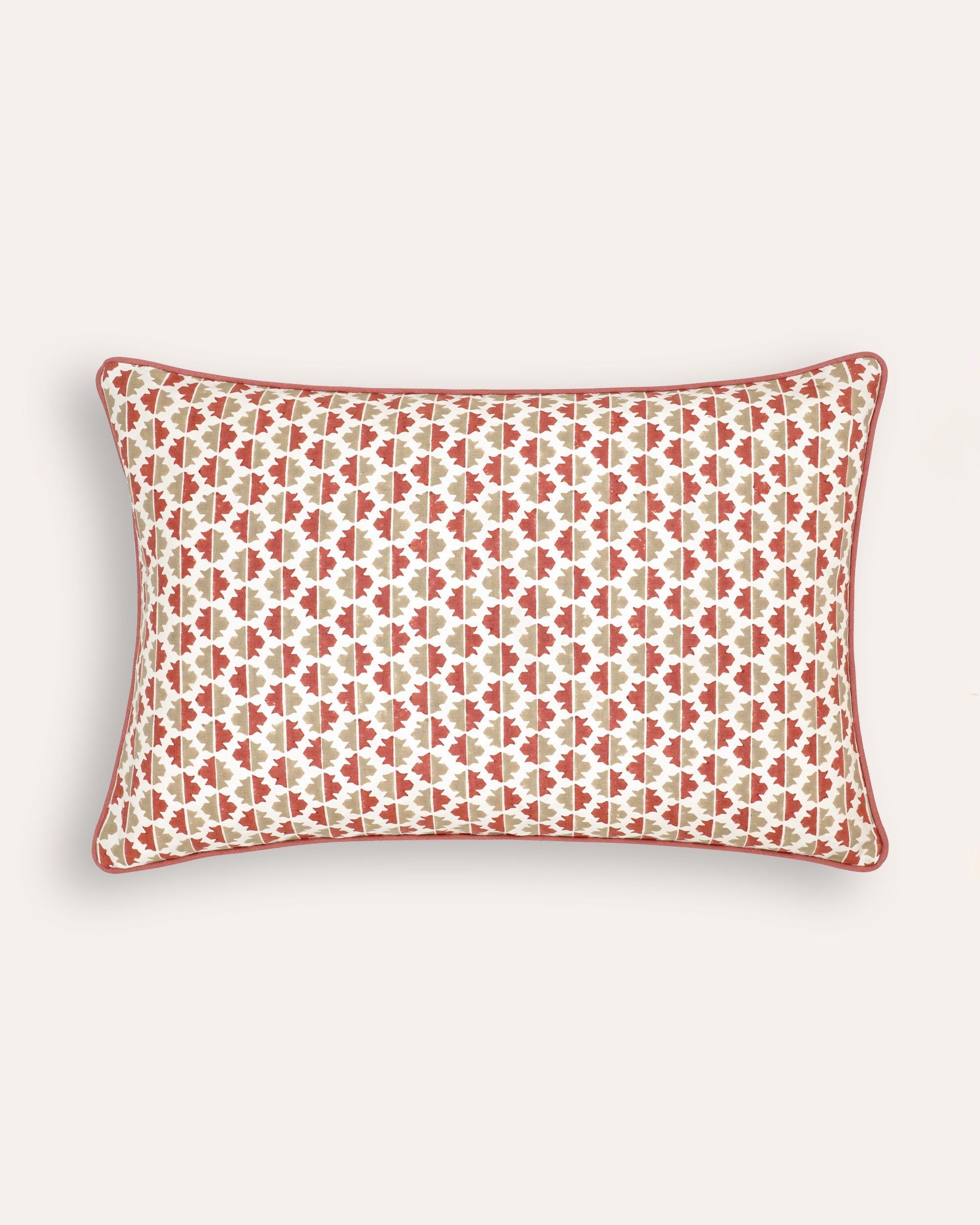 Sintra BlockPrint Cushion - Red and Taupe