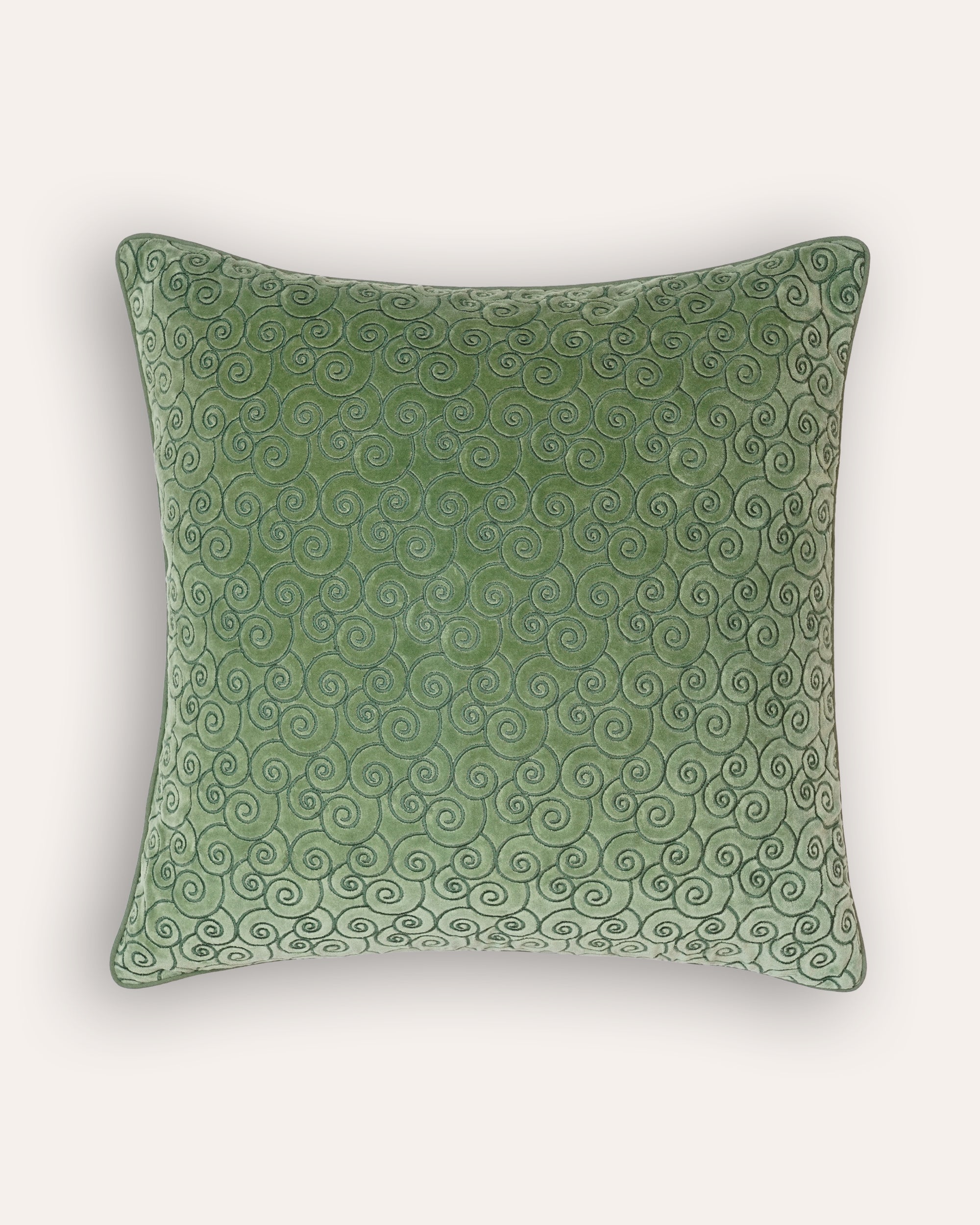 Remolino Embroidered Velvet Cushion - Green