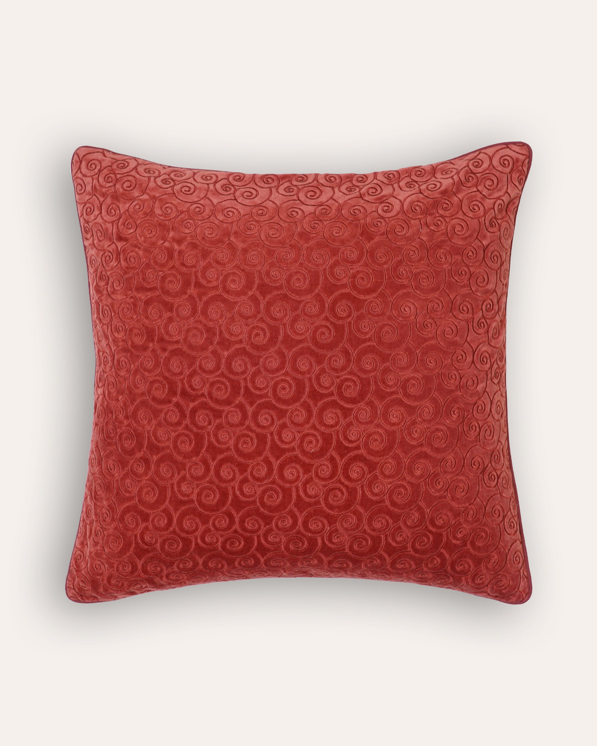 Remolino Embroidered Velvet Cushion - Red