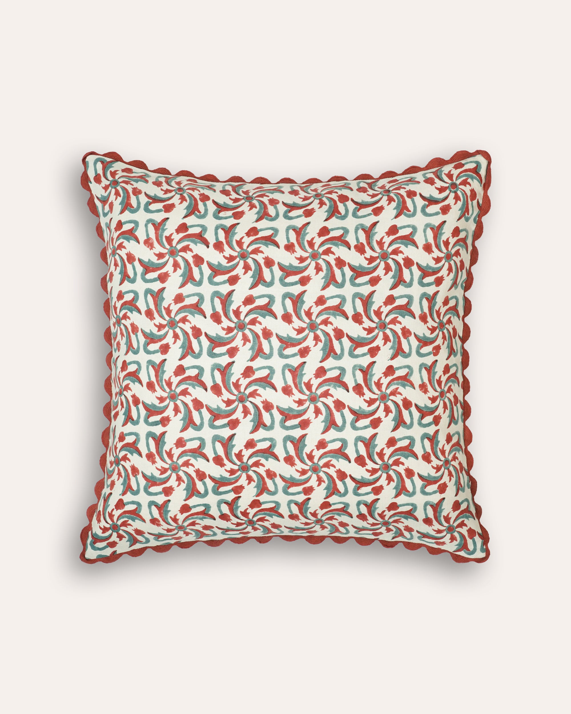 Rueda Tile Print Cushion - Red & Blue