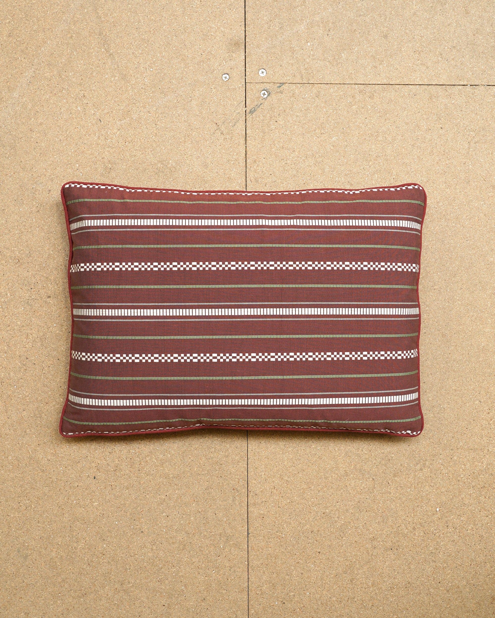 Woven Horizontal Stripe Rectangular Cushion - Russet Red