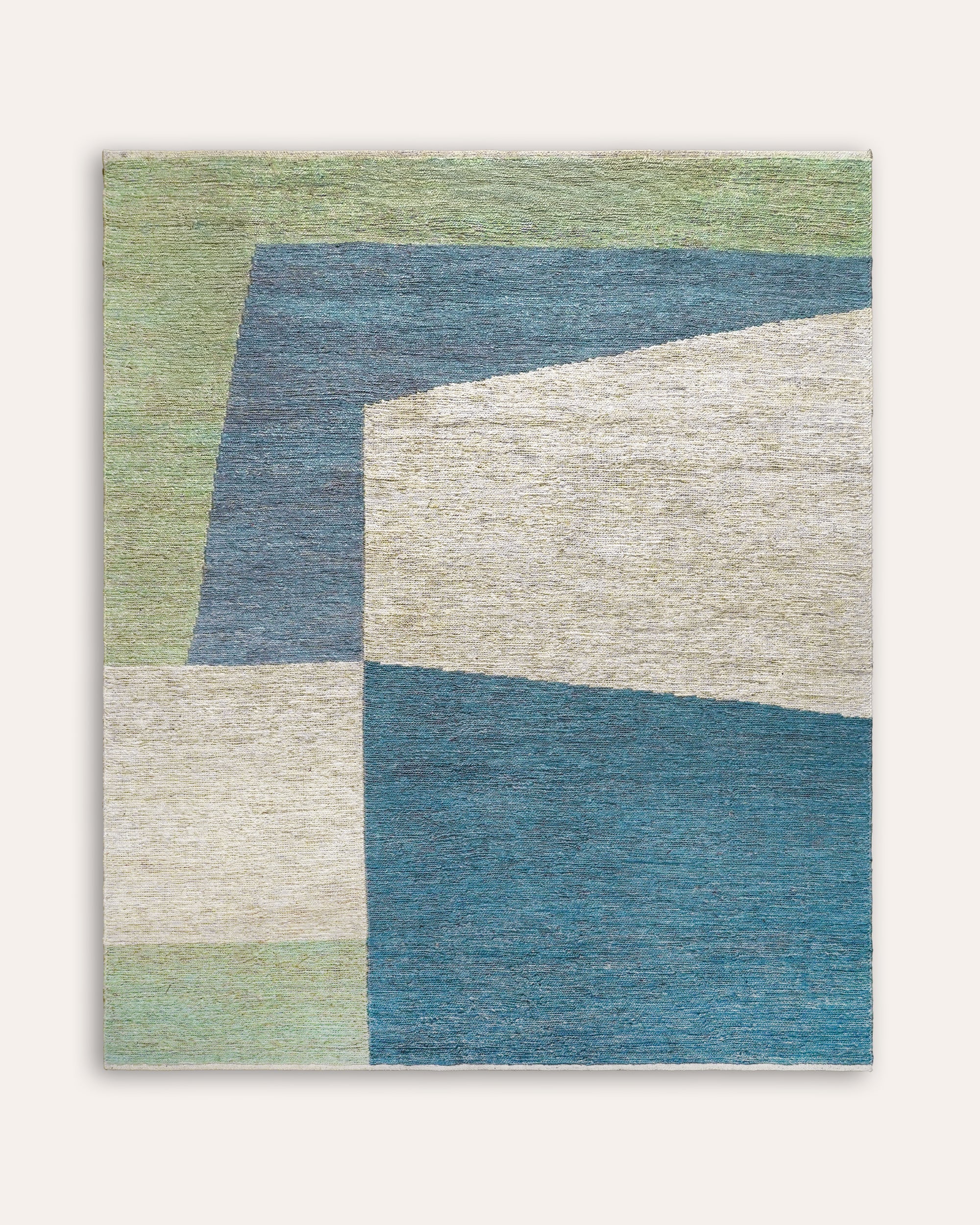 Green, blue and taupe abstract Nirakar rectangular rug