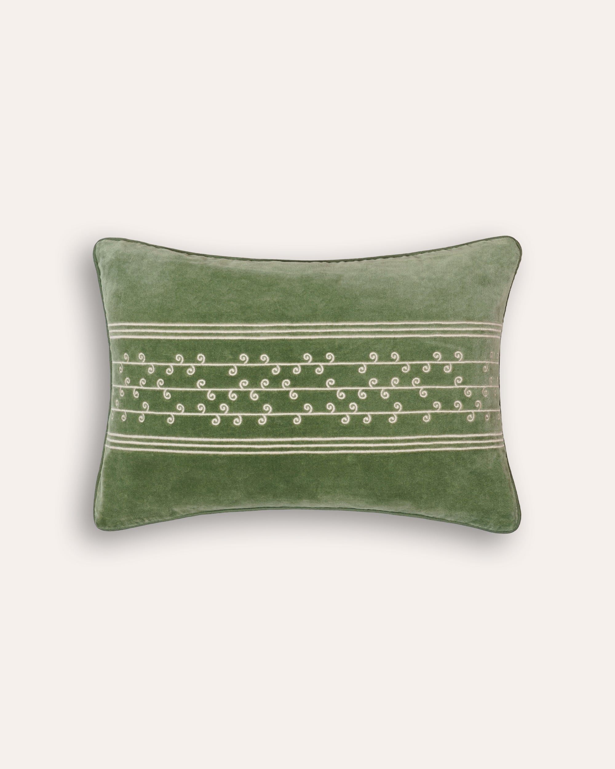 San Juan Embroidered Velvet Cushion - Green