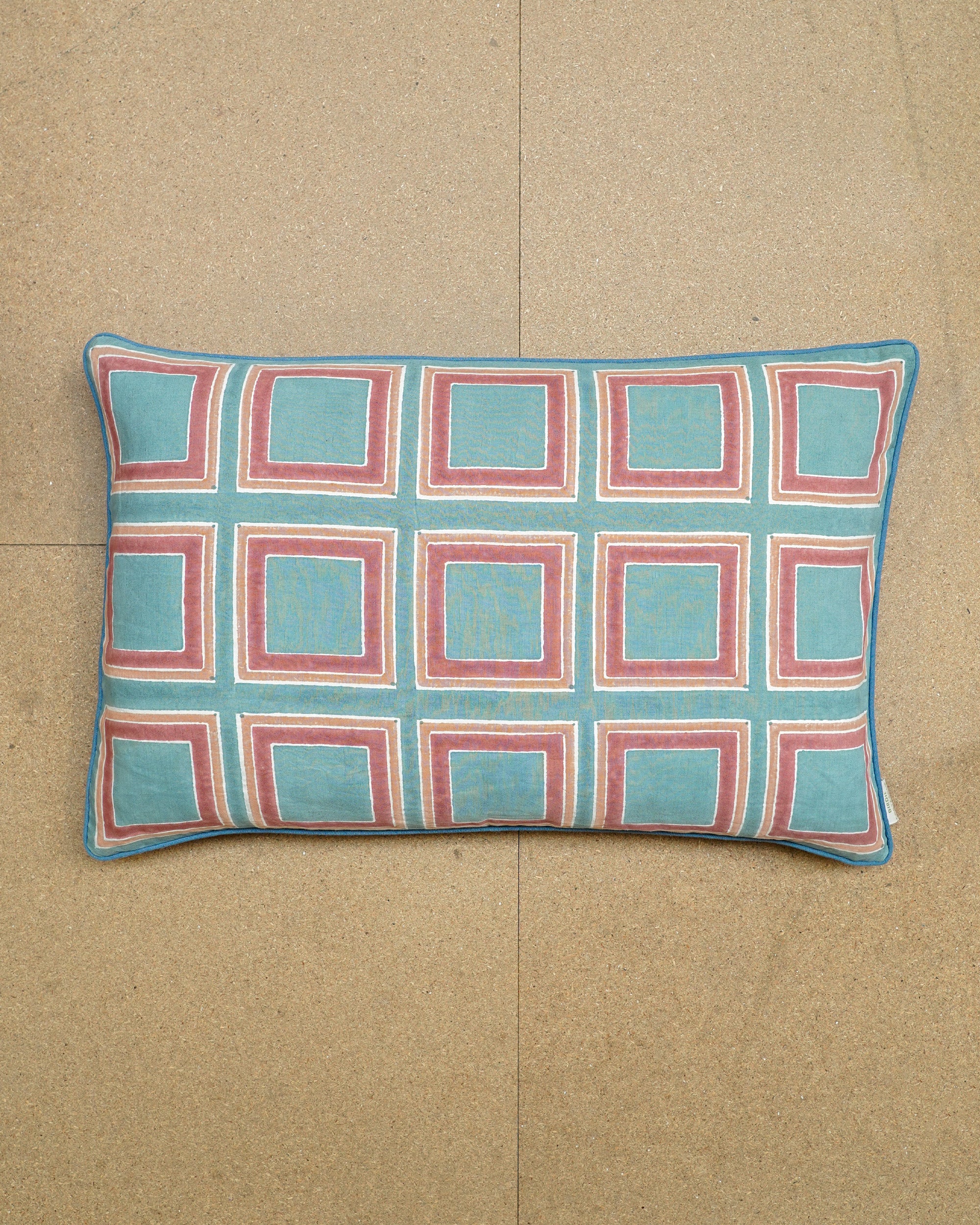 Santa Croce Block Print Cushion - Blue with Pink