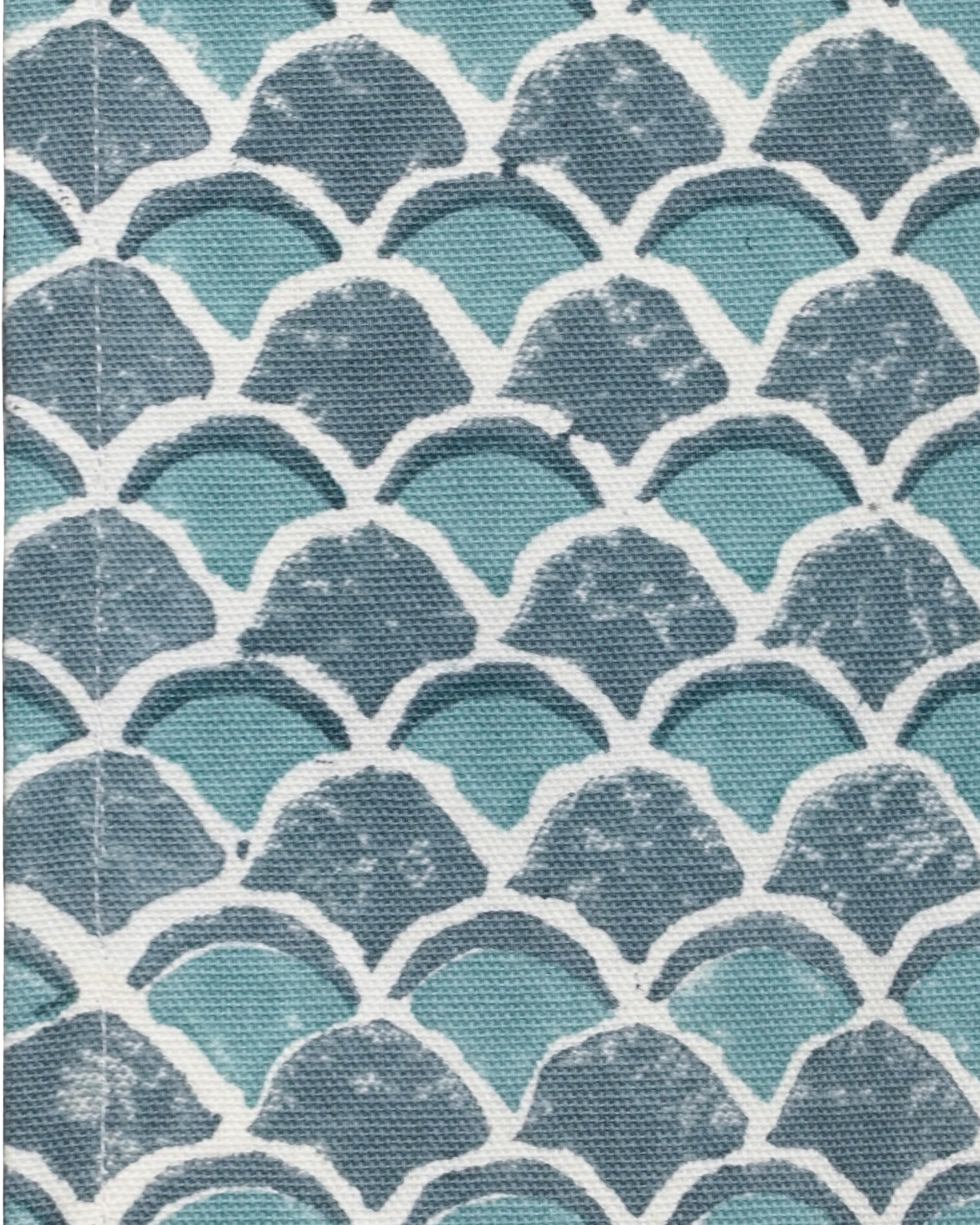 Set Of Four Scallop Block Print Cotton Napkins - Blue