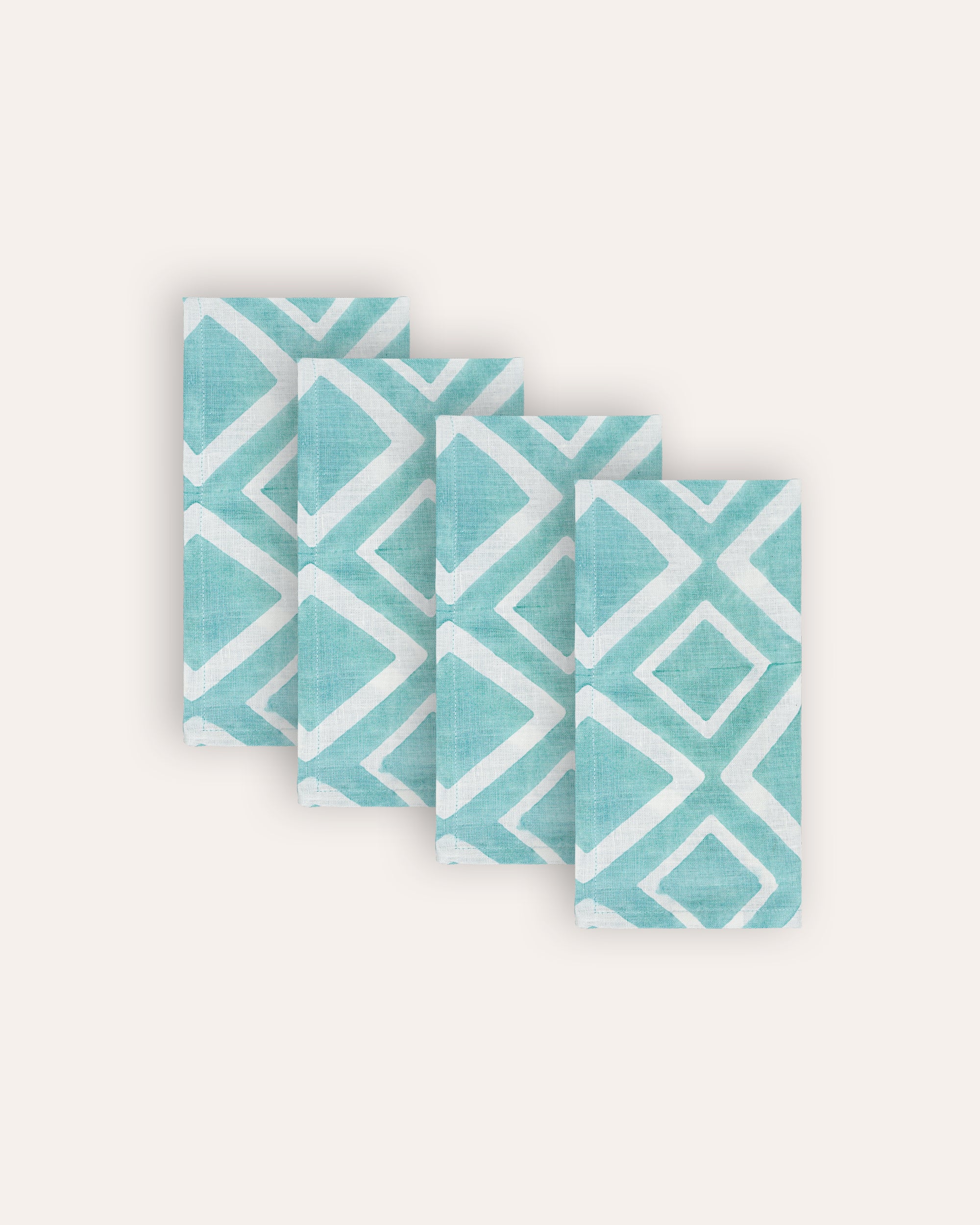 Set of 4 Aakaar Rhombus Linen Napkins - Blue