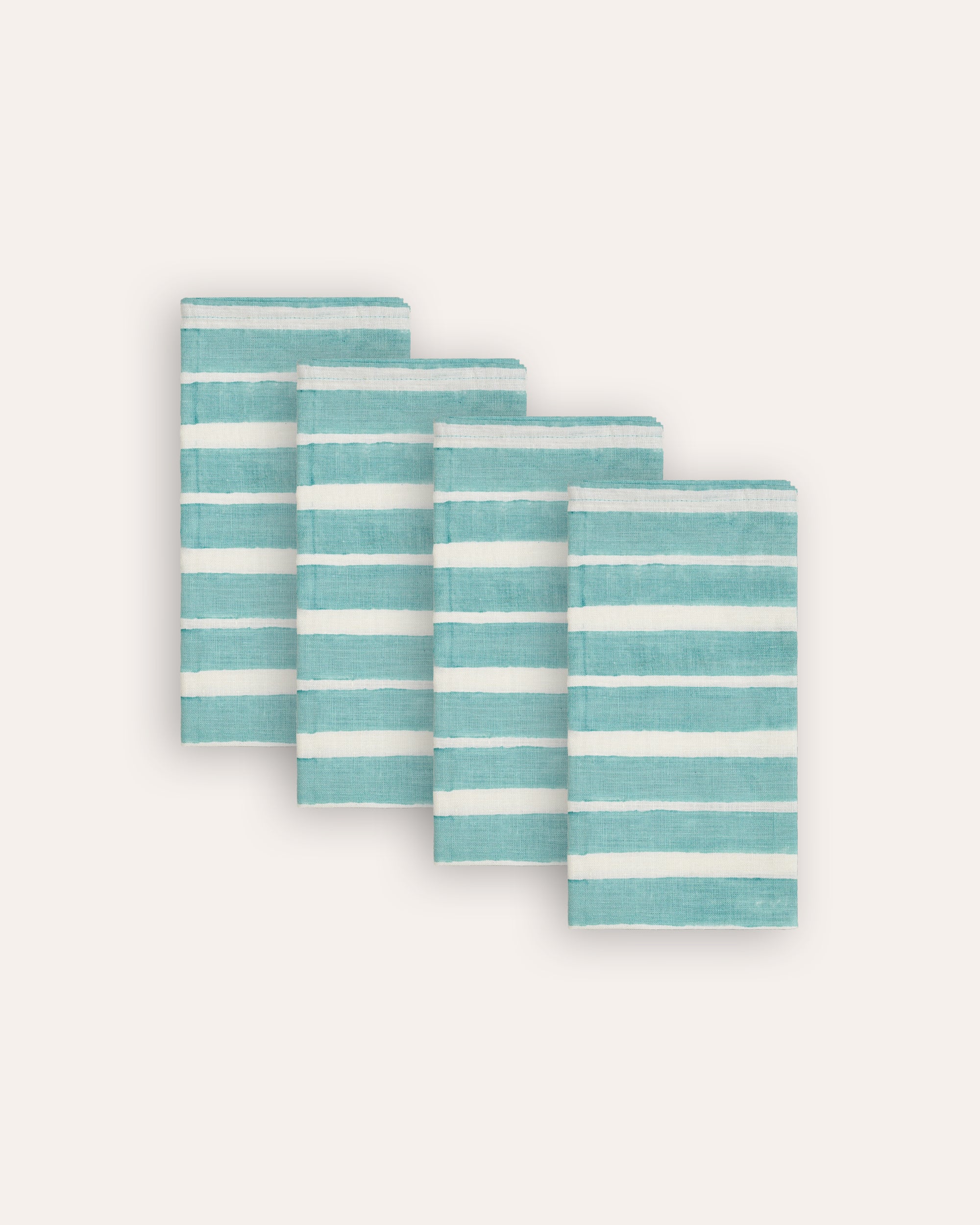 Set of 4 Aakaar Stripe Linen Napkins - Blue