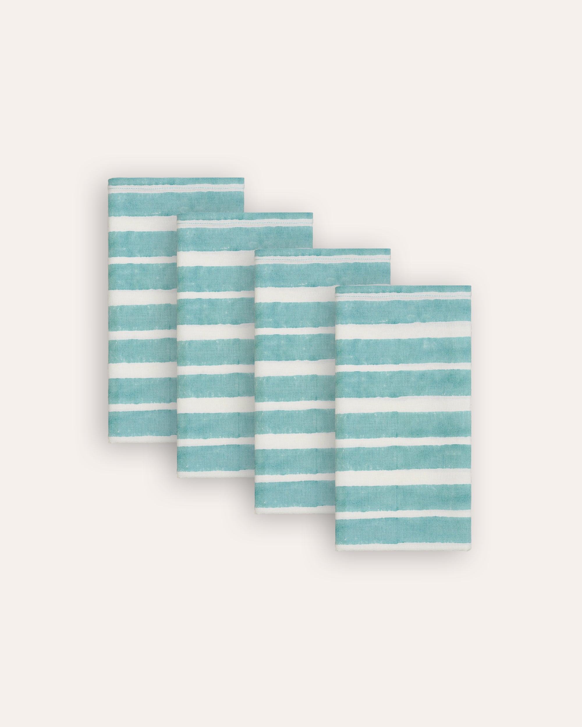 Set of 4 Aakaar Stripe Cotton/Linen Napkins - Blue