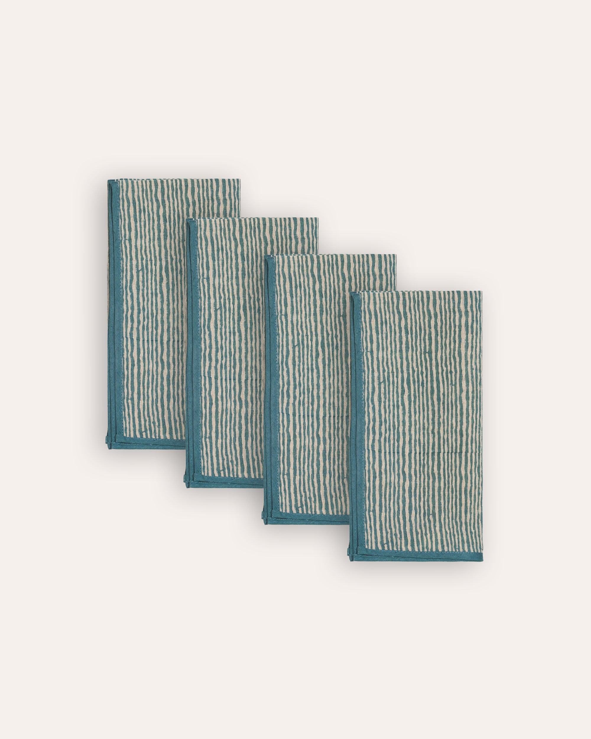 Set of 4  Pratham Stripe Linen Napkins - Blue