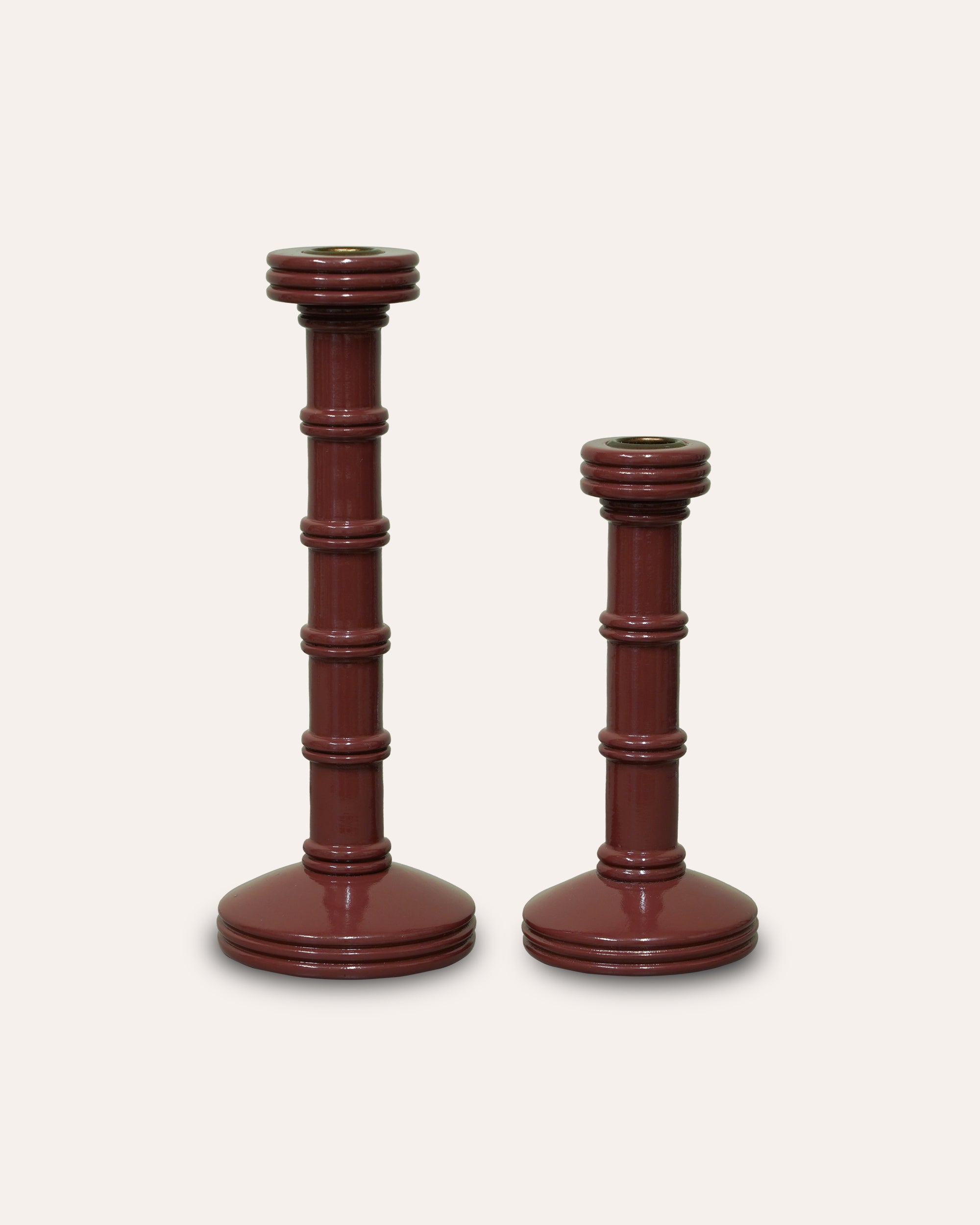 Gloss Painted Wooden Column Candlestick - Red