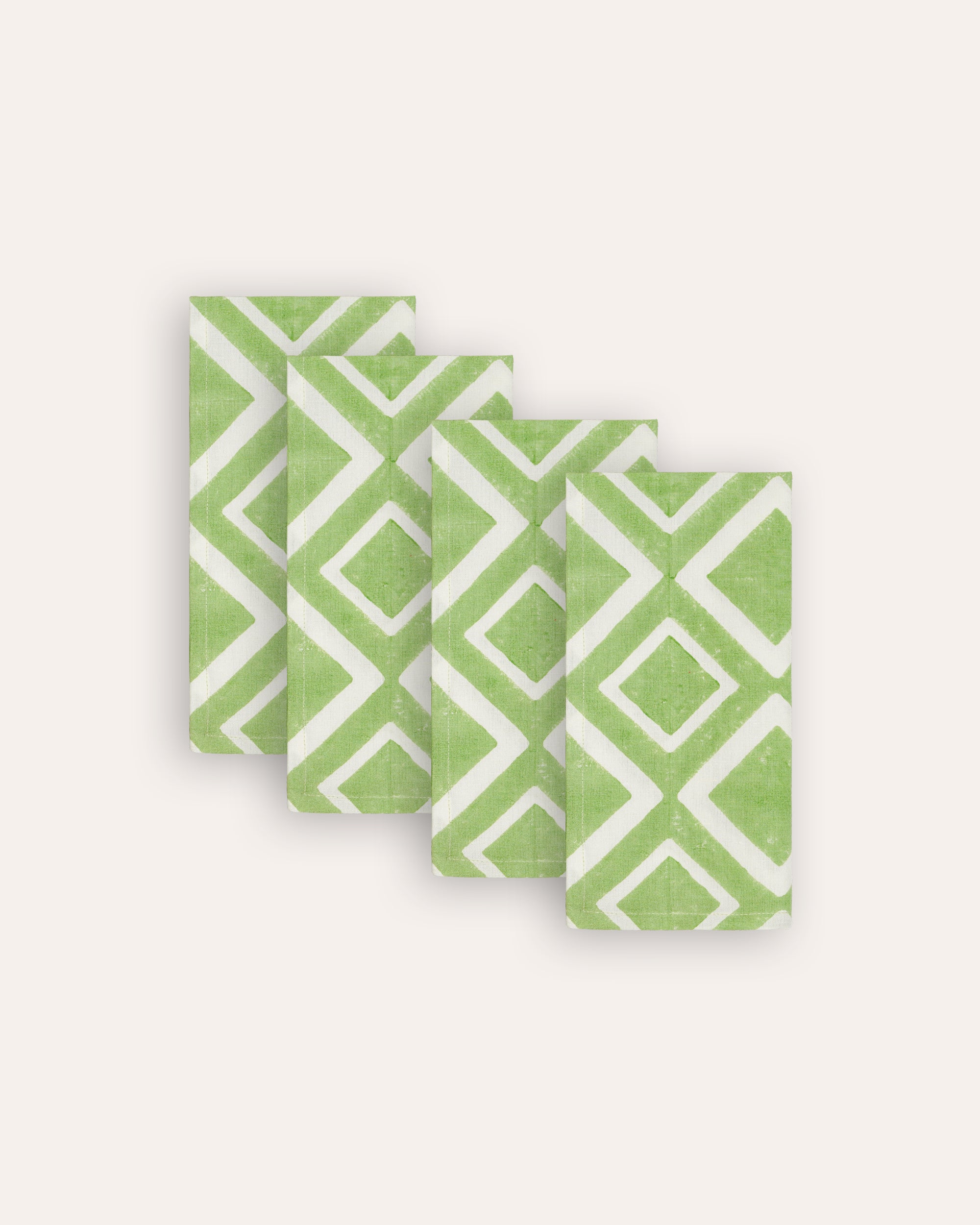 Set of 4 Aakaar Rhombus Cotton / Linen Napkins - Green