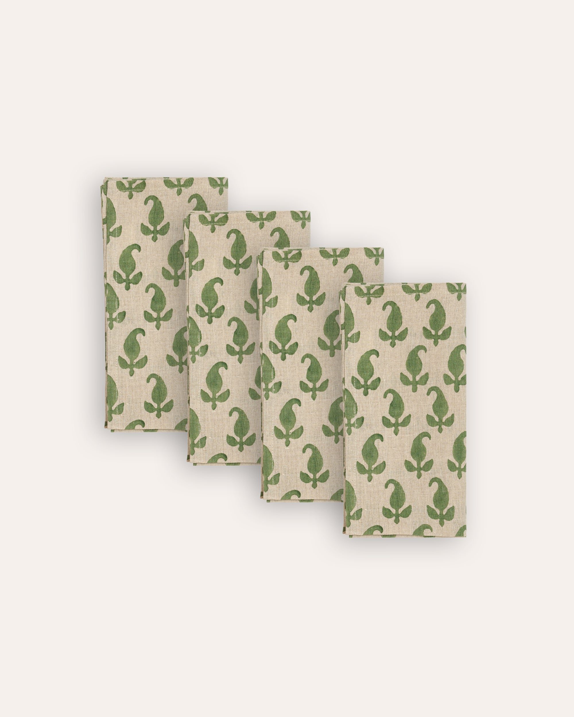 Set of 4 Paisley Linen Napkins - Green