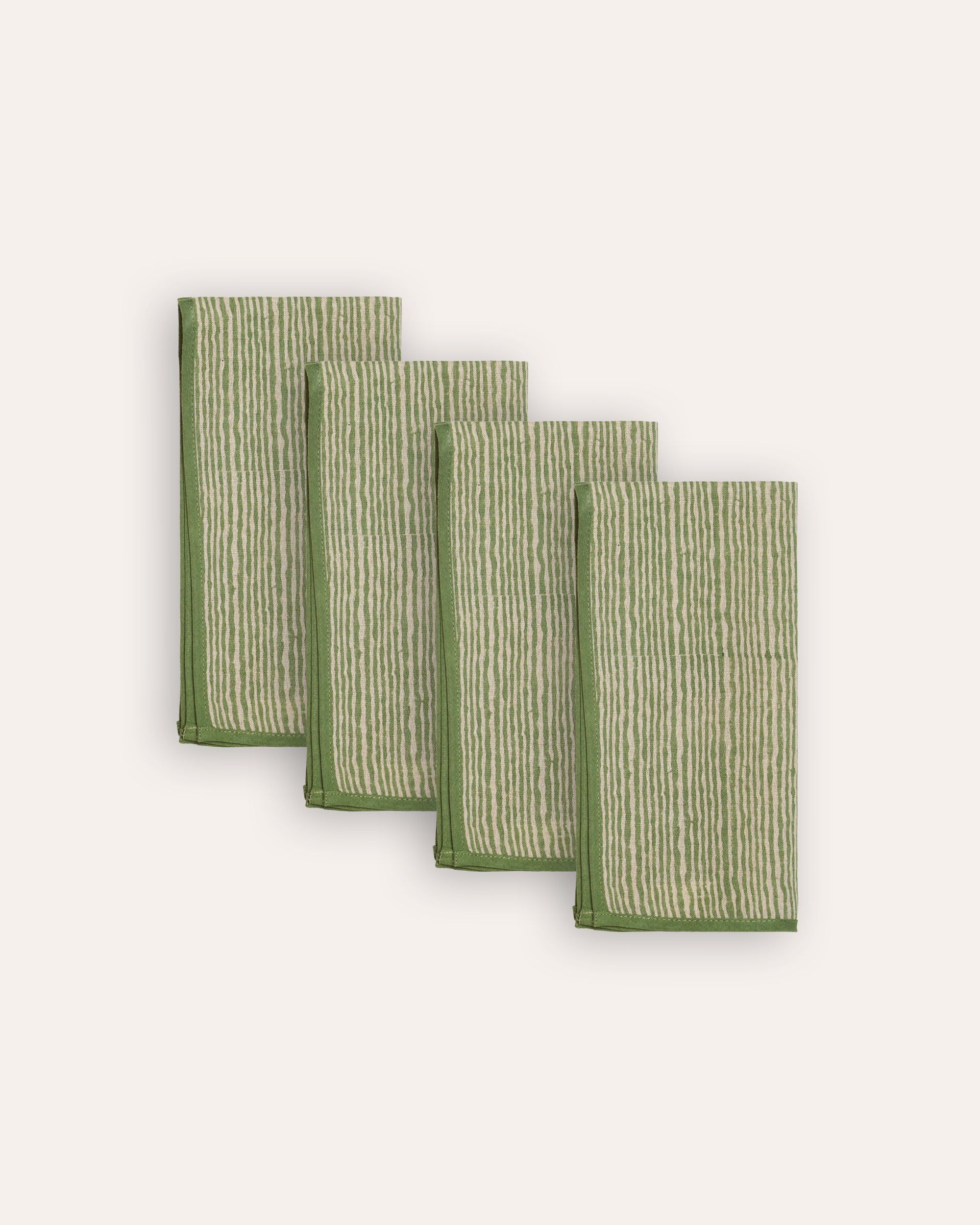 Set of 4 Pratham Stripe Linen Napkins - Green