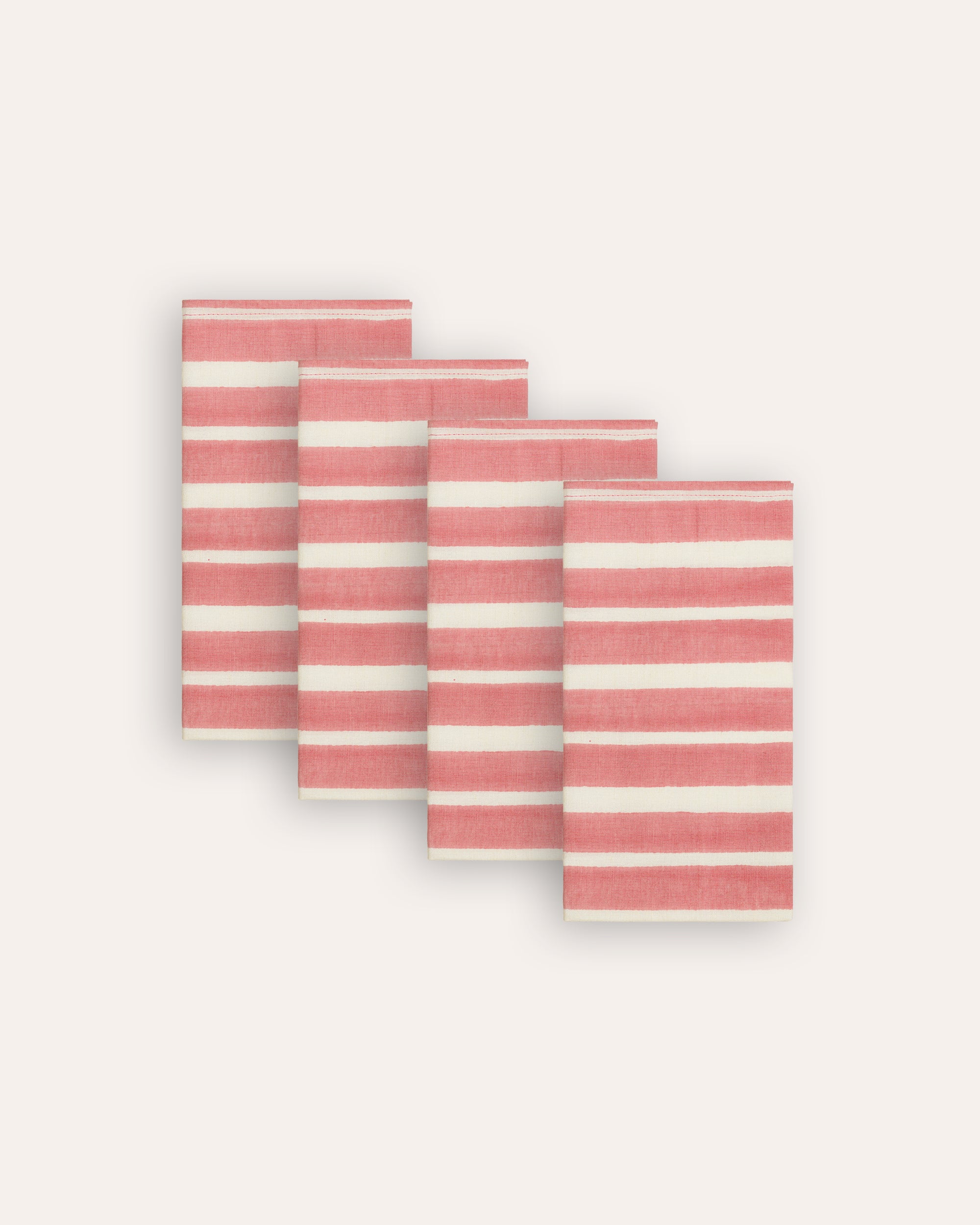 Set of 4 Aakaar Stripe Cotton / Linen Napkins - Pink