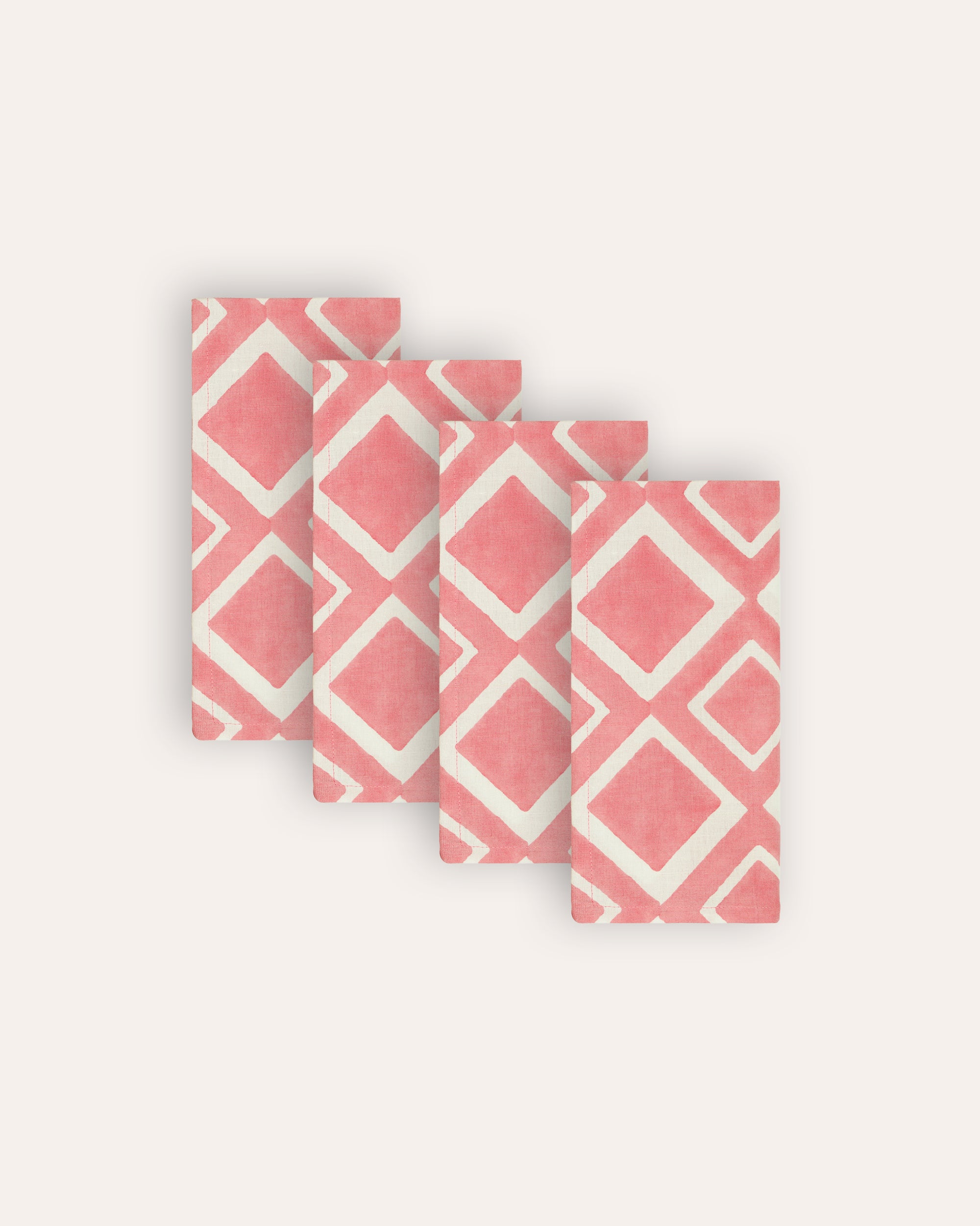 Set of 4 Aakaar Rhombus Cotton / Linen Napkins - Pink