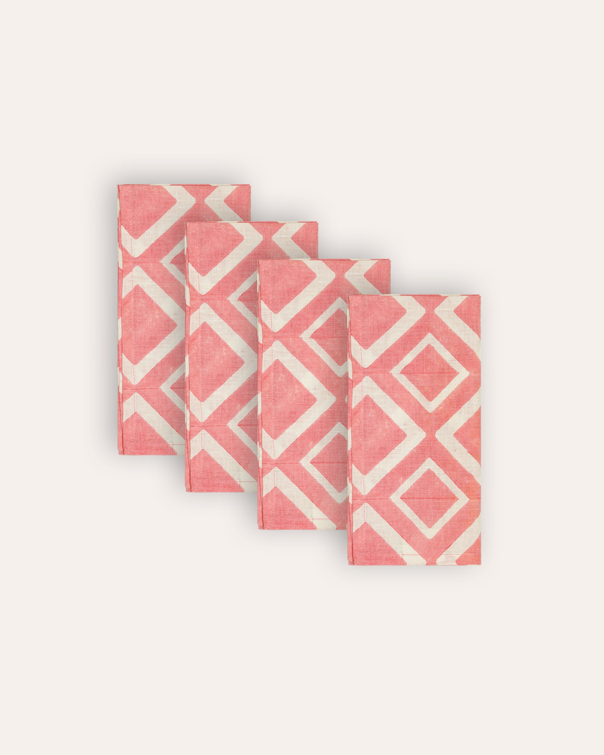 Set of 4 Aakaar Rhombus Linen Napkins - Pink