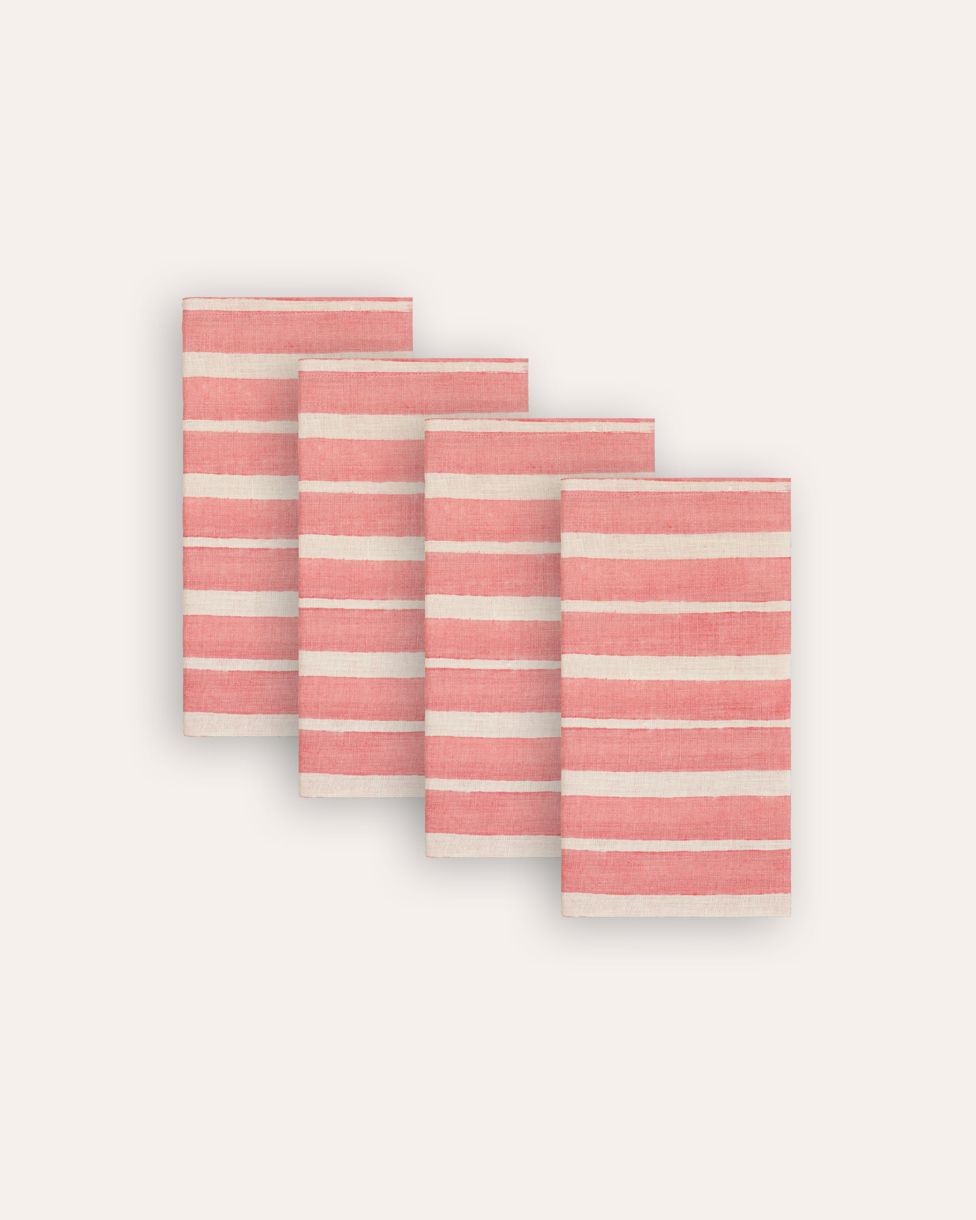 Set of 4 Aakaar Stripe Linen Napkins - Pink