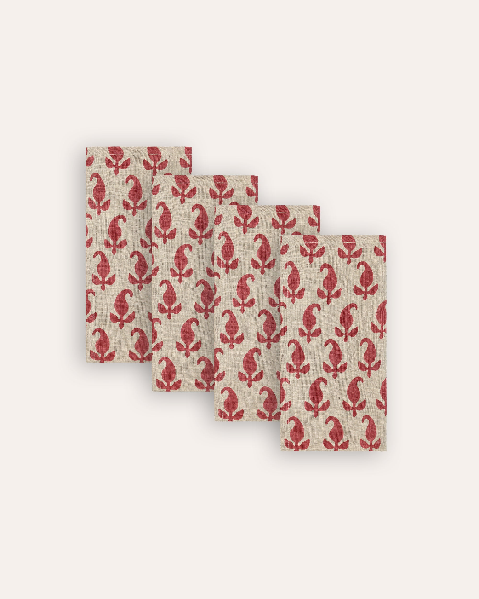 Set of 4 Paisley Linen Napkins - Red