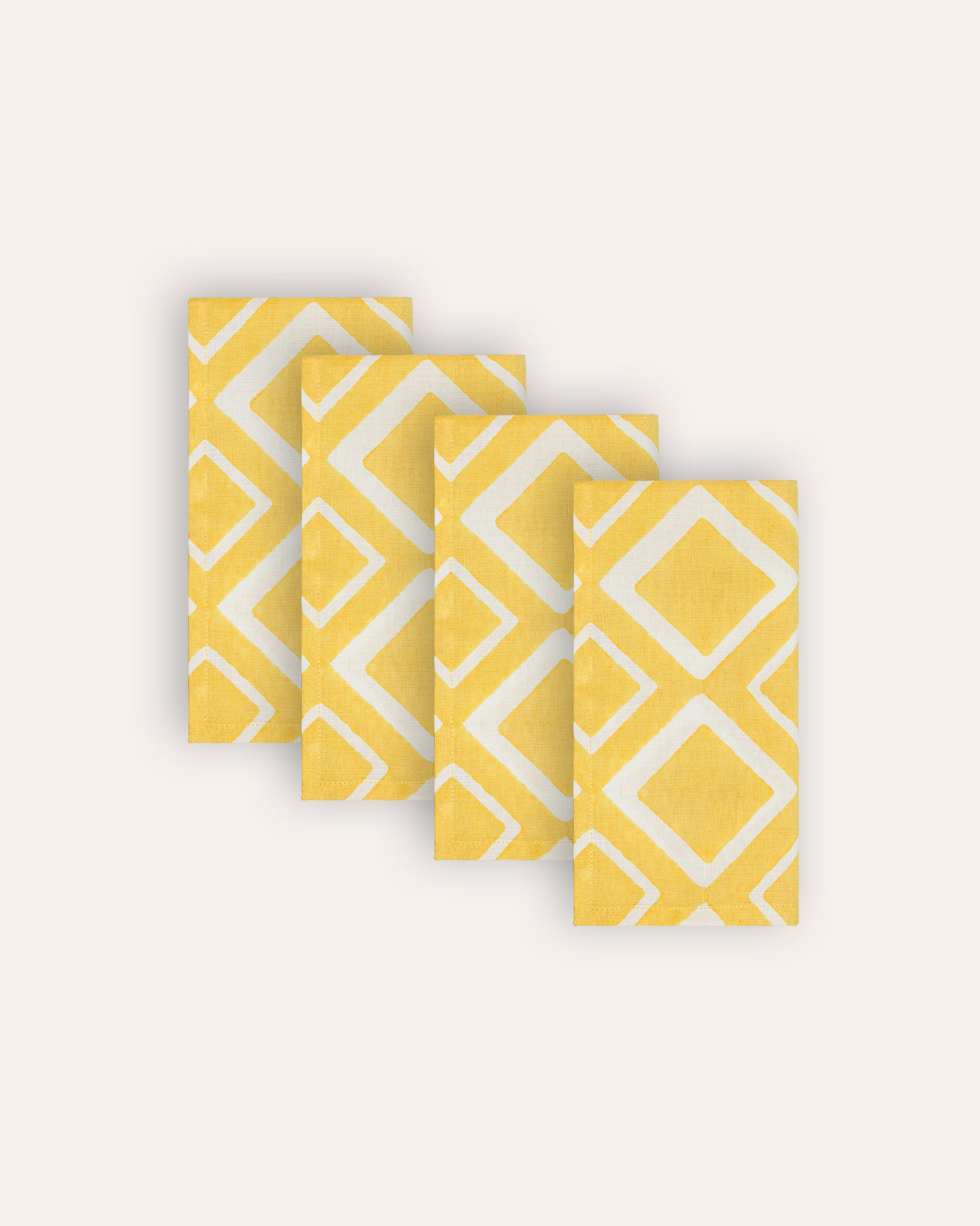 Set of 4 Aakaar Rhombus Cotton / Linen Napkins - Yellow