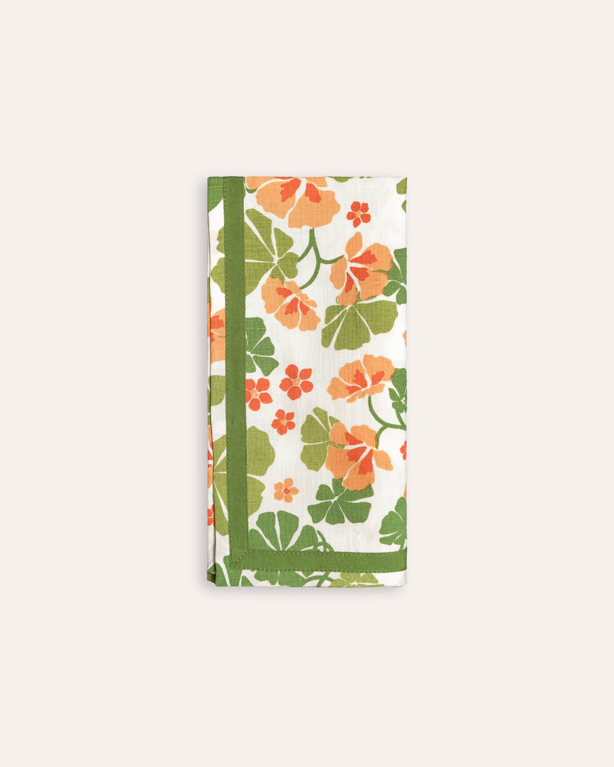Single Nasturtium napkin, with orange and green florals
