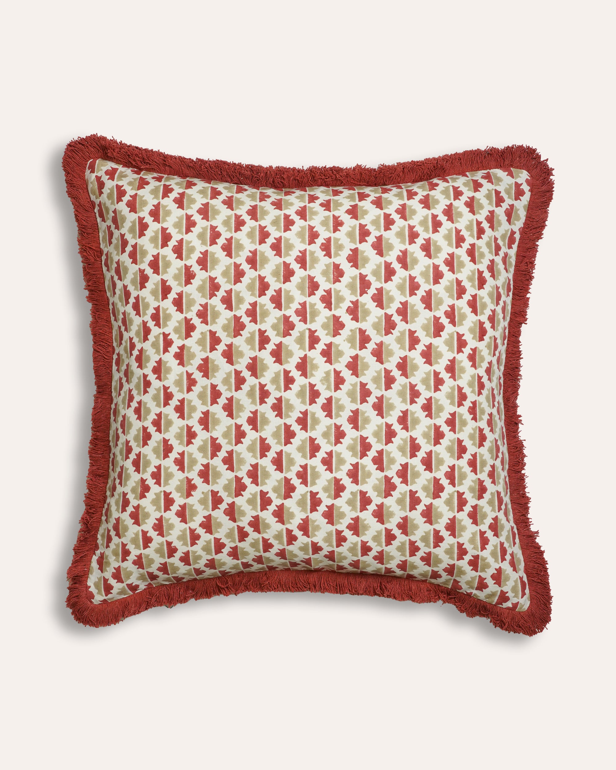 Sintra Block Print Cushion - Red and Taupe