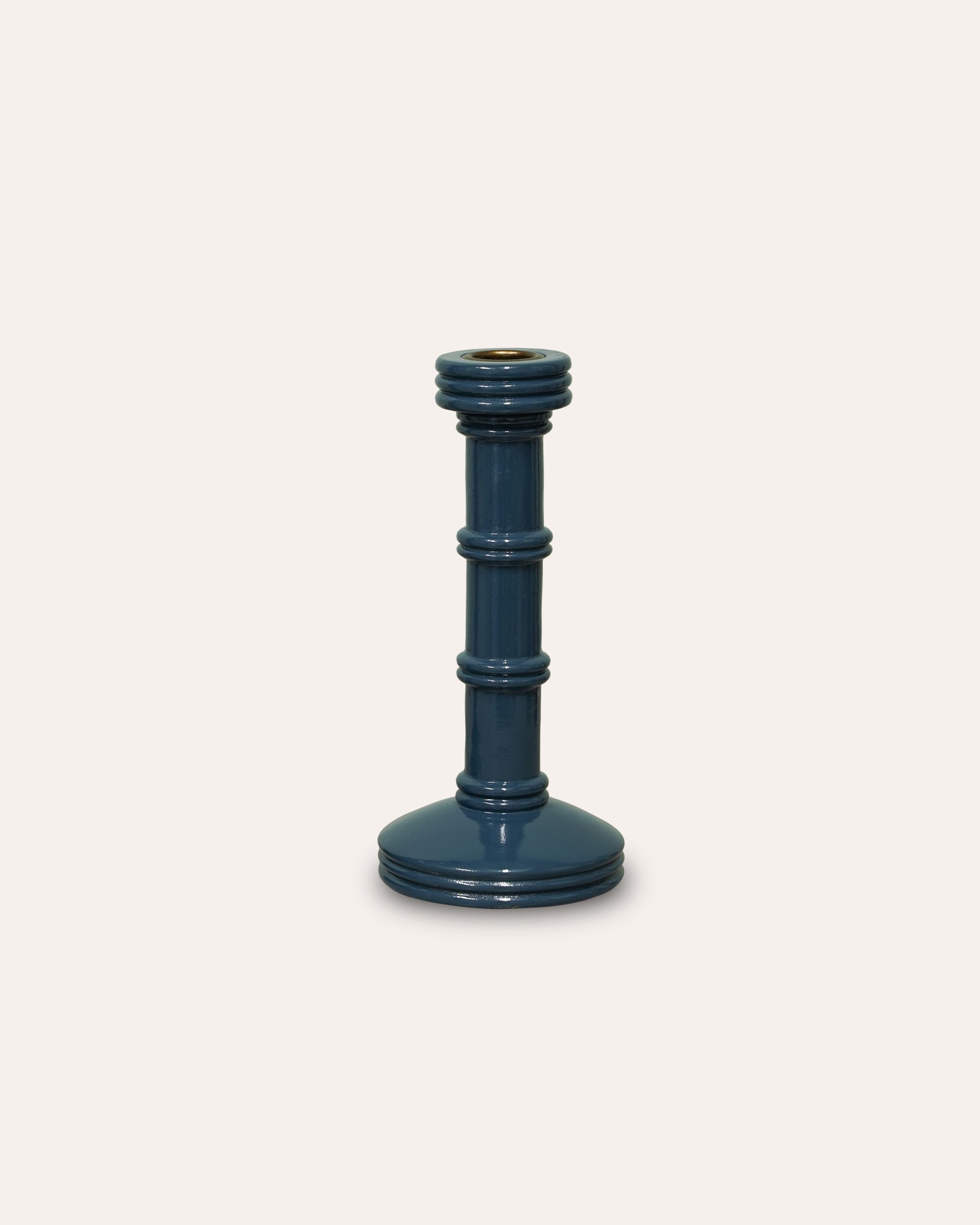 Gloss Painted Wooden Column Candlestick - Blue