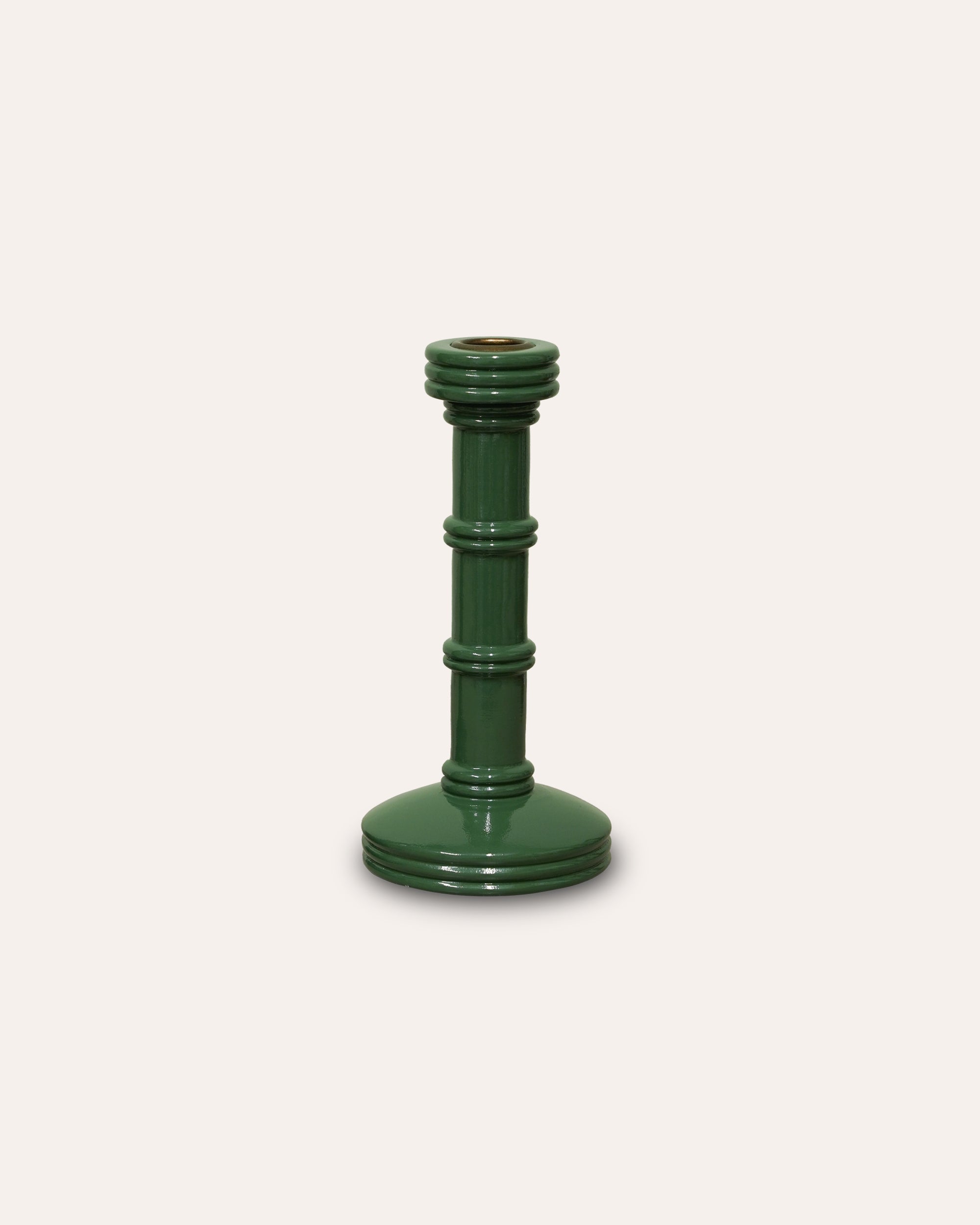 Gloss Painted Wooden Column Candlestick - Green