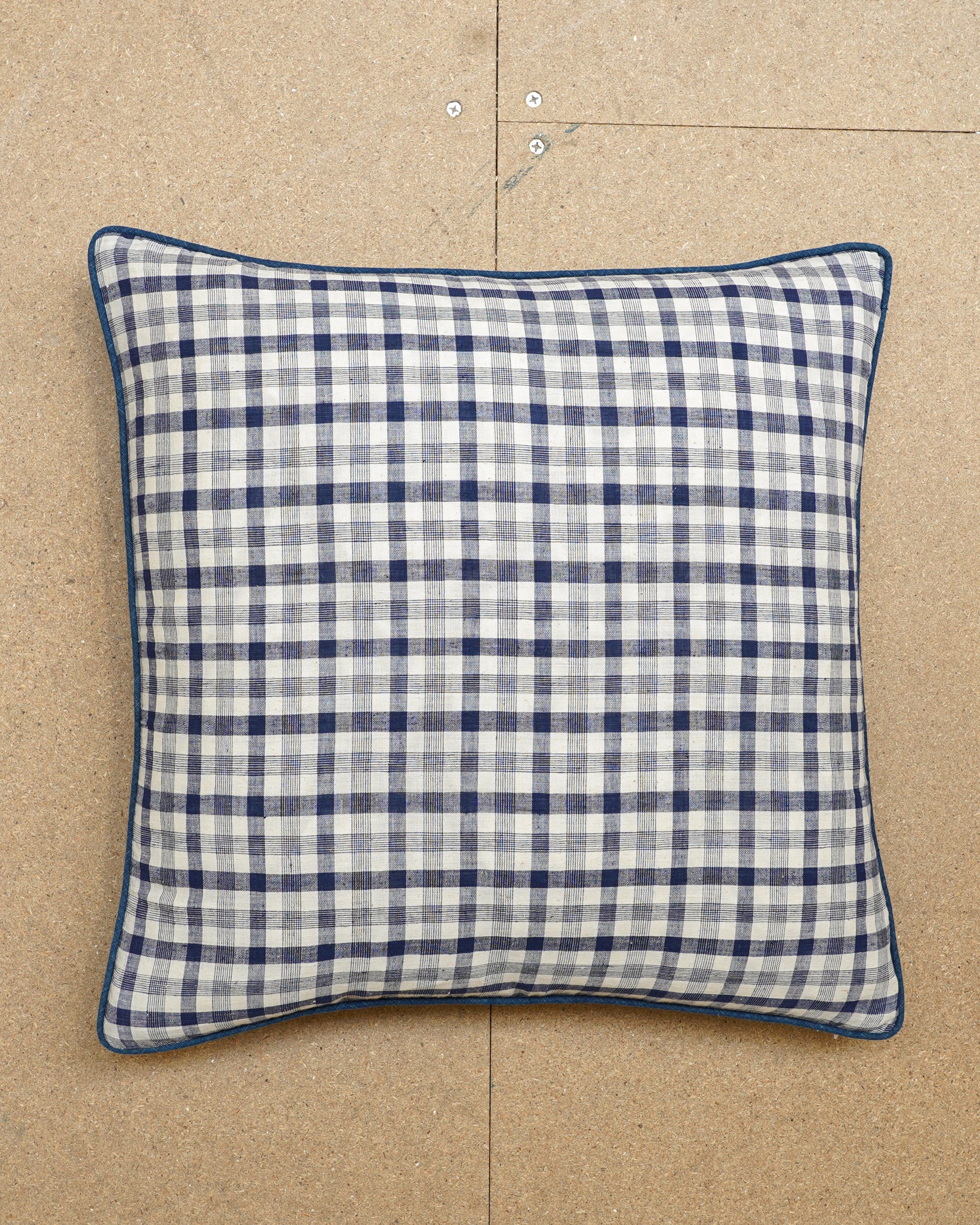Limited Edition Indigo Small Check Cushion - Square