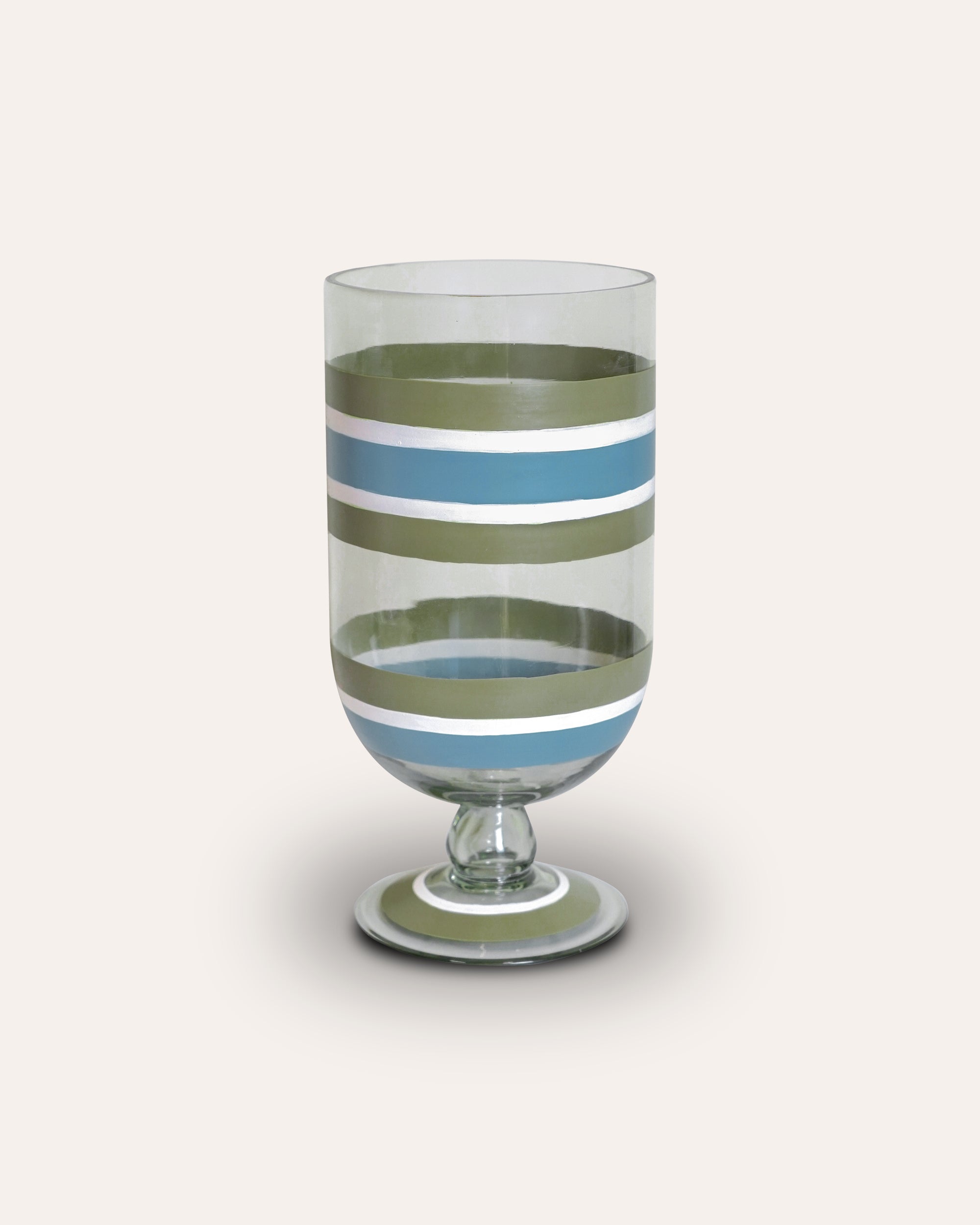 Blue and green striped glass hurricane vase - Birdie Fortescue decorative accessory