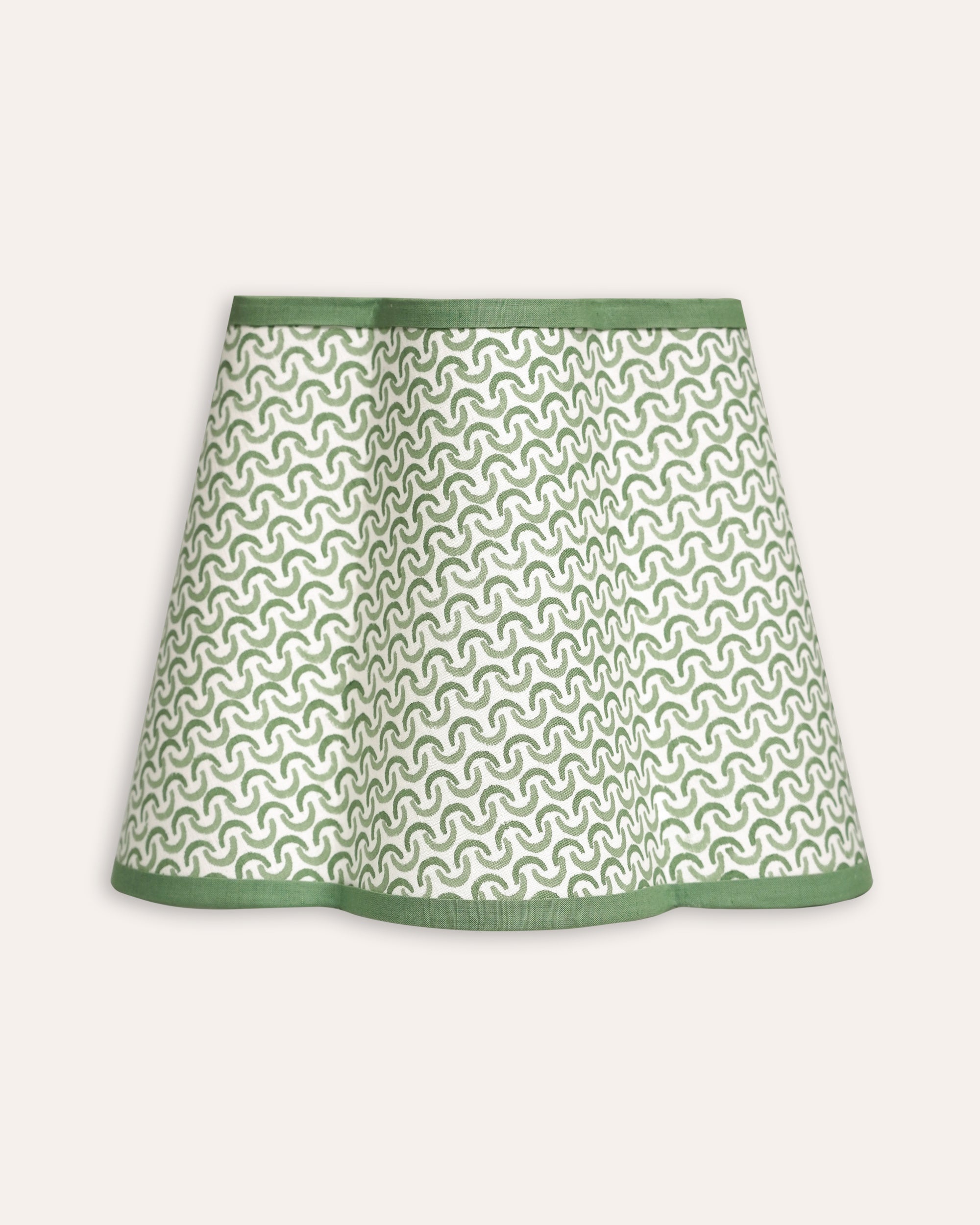 Green teja block print scalloped lampshade with a geometric pattern - Birdie Fortescue lighting