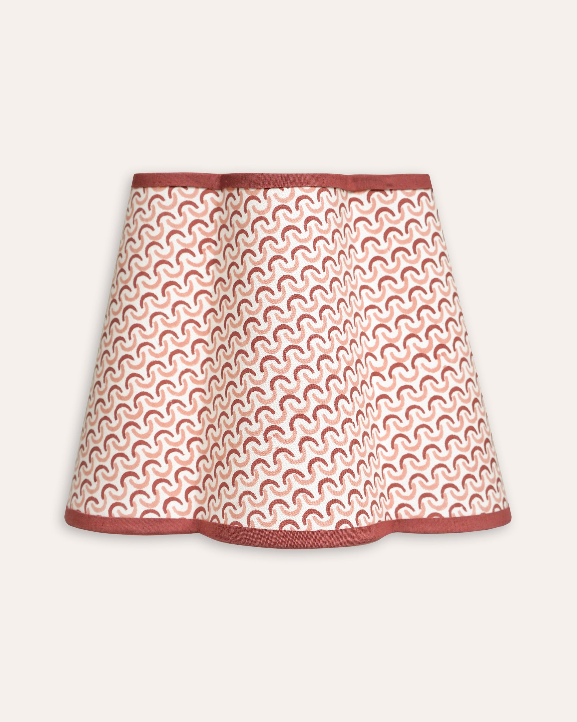 Pink teja block print scalloped lampshade with a geometric pattern - Birdie Fortescue lighting