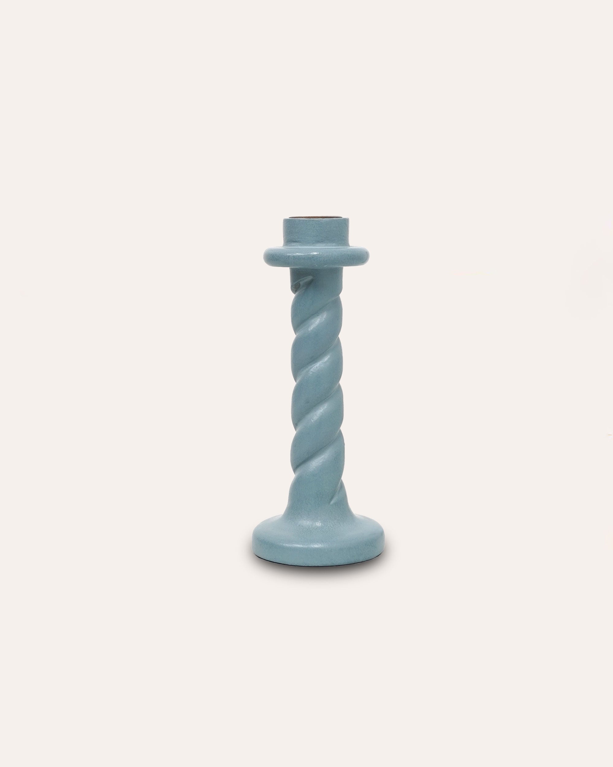 Twisted Wooden Candlestick - Light Blue