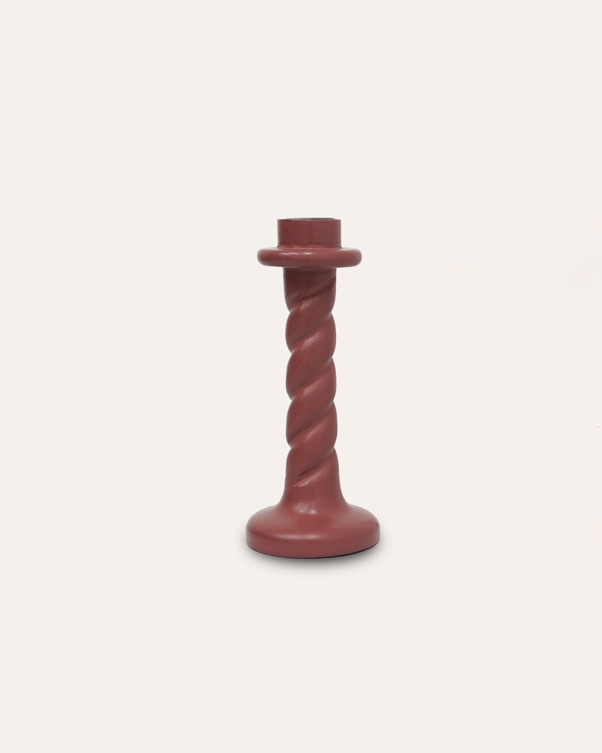 Twisted Wooden Candlestick - Red