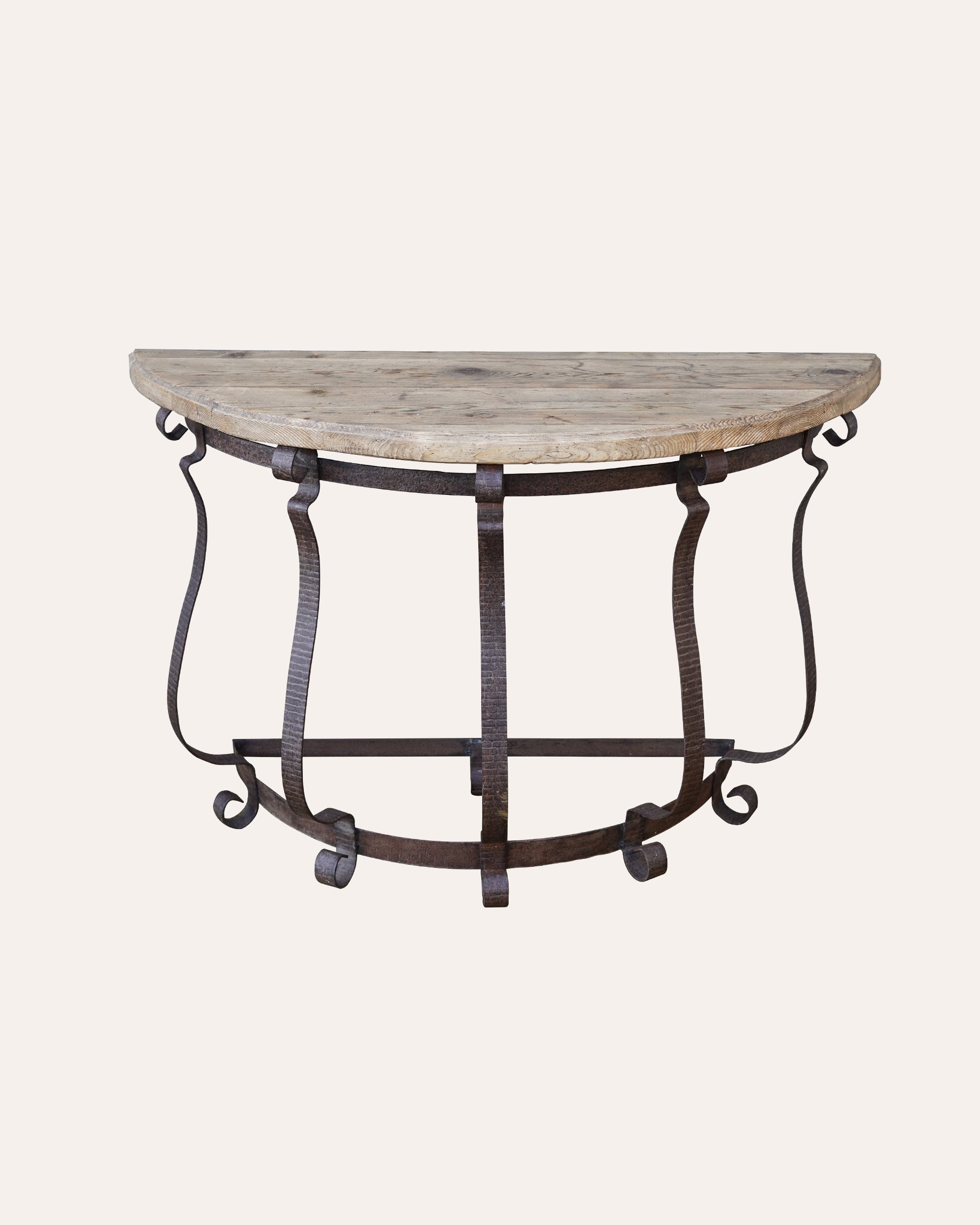 A Pair of Italian Metalwork Demi-Lune Console Tables