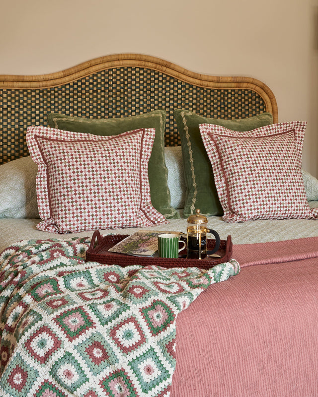 Super King Rattan Headboard Green Birdie Fortescue