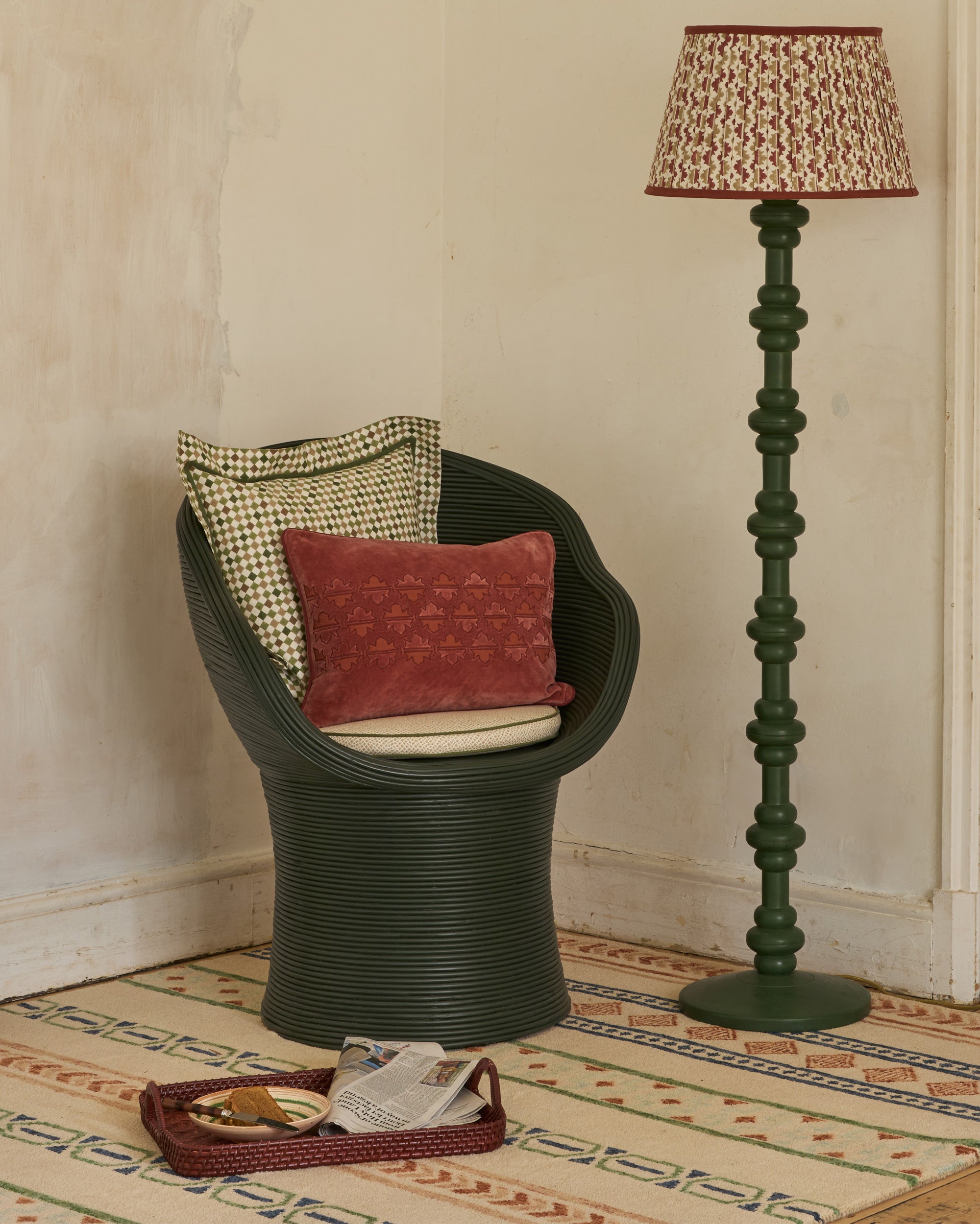 Painted Rattan Bowl Chair - Dark Green