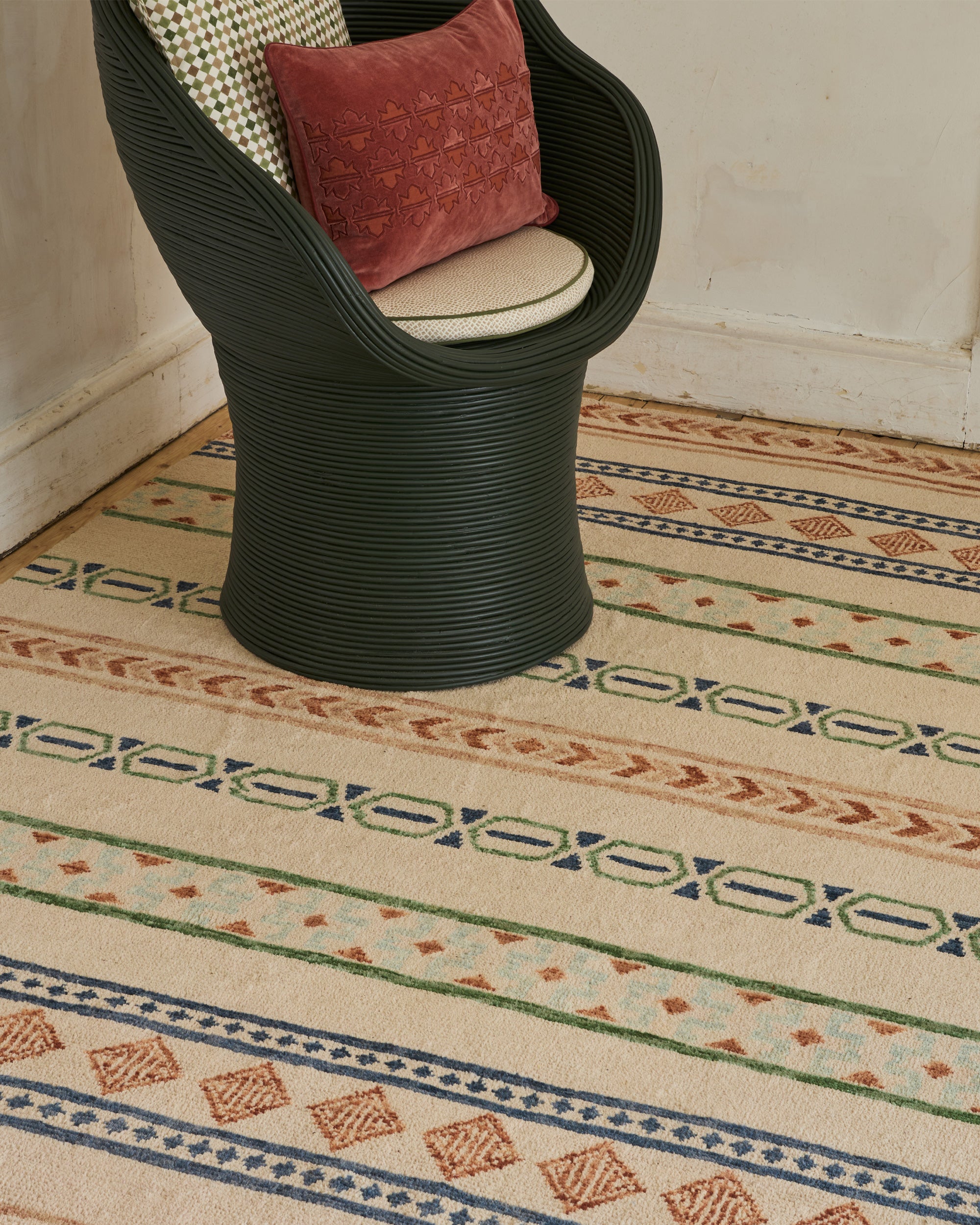 Painted Rattan Bowl Chair - Dark Green