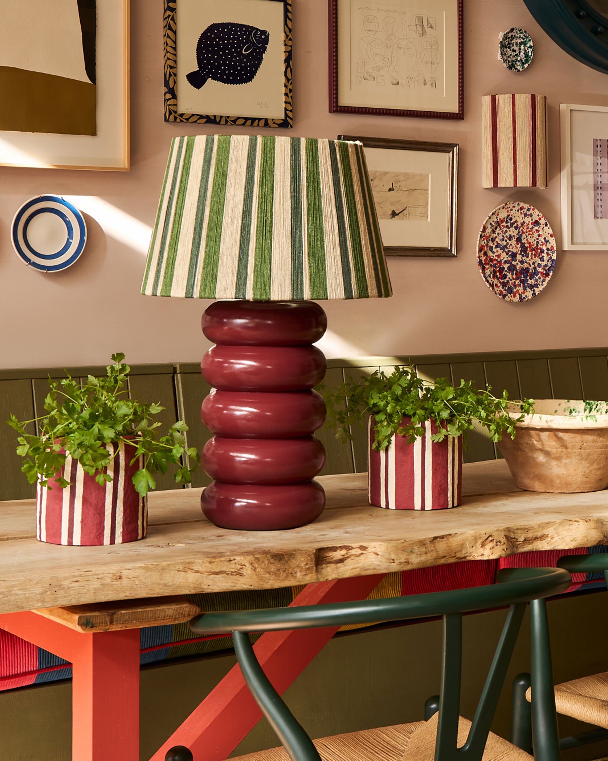 The Stripey String Lampshade - The Green