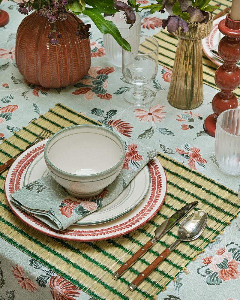 Peony Tablecloth - Celadon Green & Pink