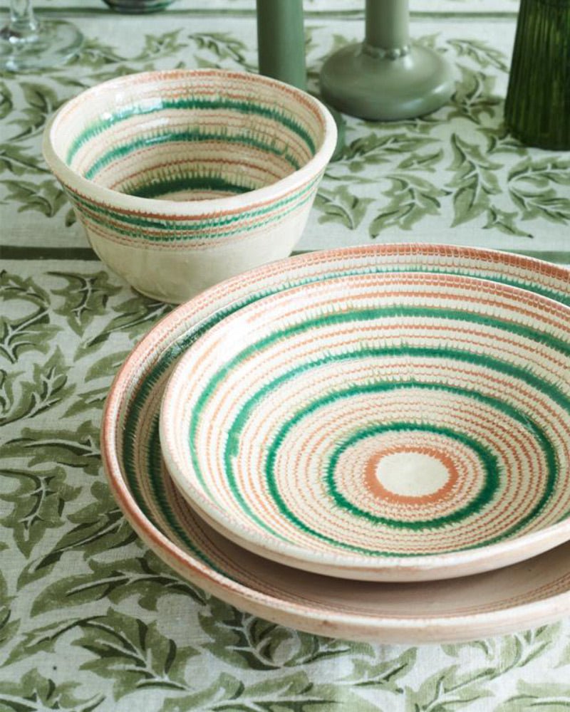 Romanian Dinner Plates - Green & Taupe