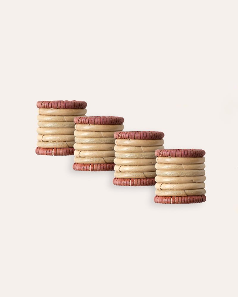 Set of Four Handwoven Rattan Napkin Rings - Red