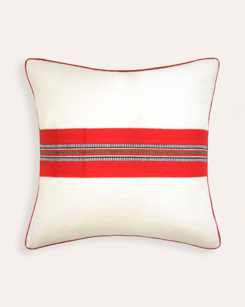 Limited Edition Wool Panelled Cushion - Red and Green Stripes