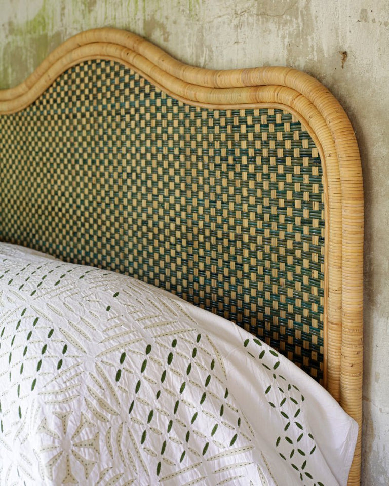 Super King Rattan Headboard Green Birdie Fortescue