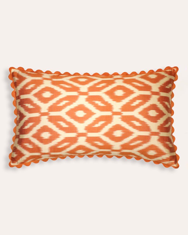 Limited Edition Geometric Orange Silk Ikat Cushion