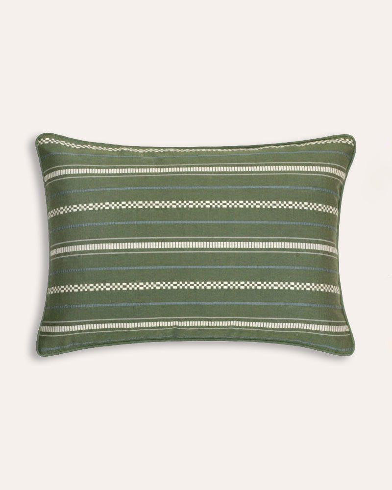 Woven Horizontal Stripe Rectangular Cushion - Forest Green