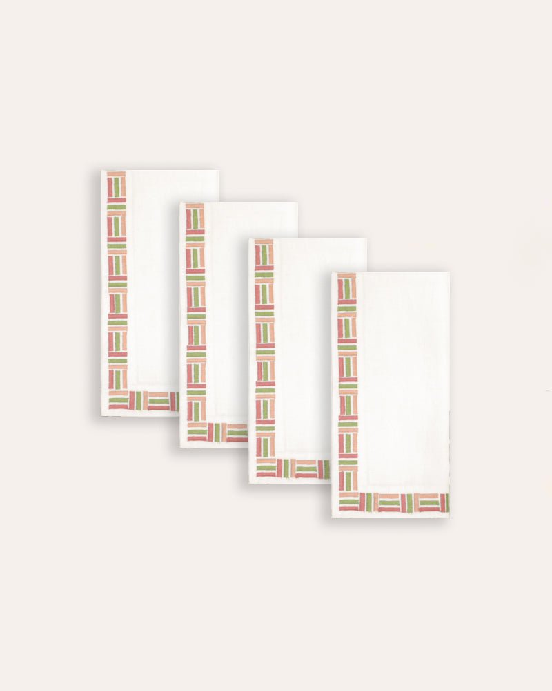 Piastrelle Embroidered Napkin - Green and Pink