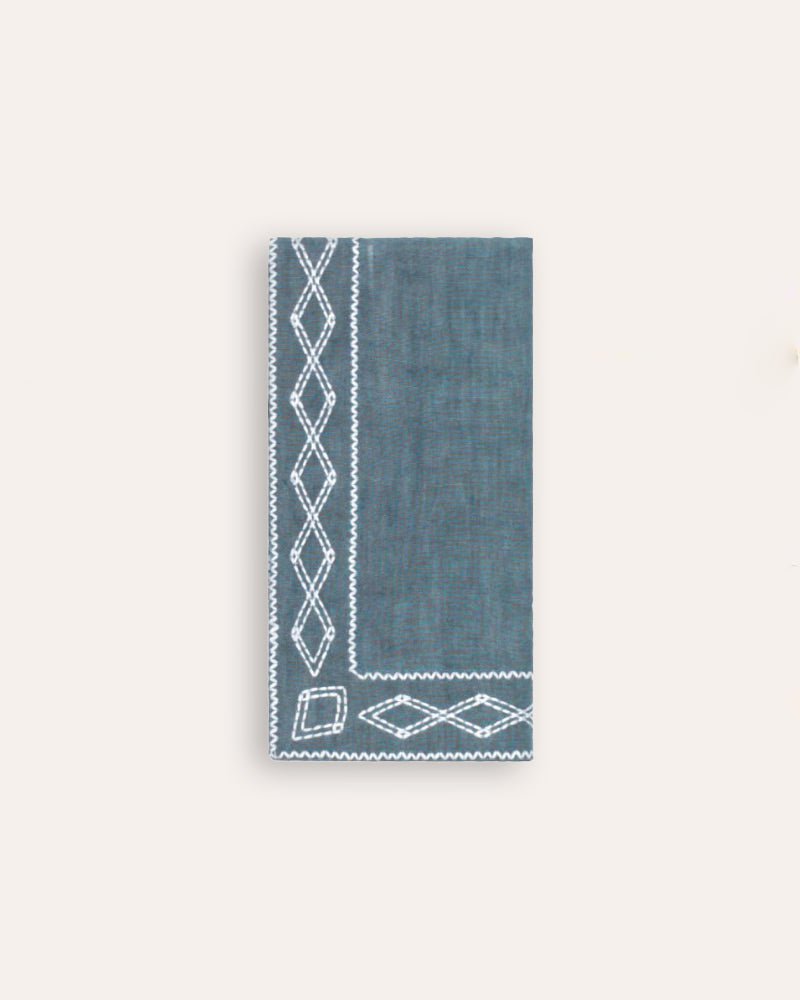 Shashiko Embroidered Linen Napkin - Indigo Blue