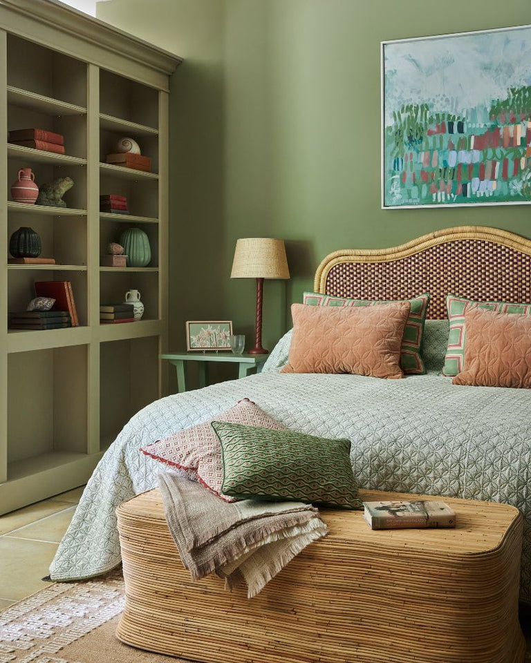 Super King Rattan Headboard Pink Birdie Fortescue